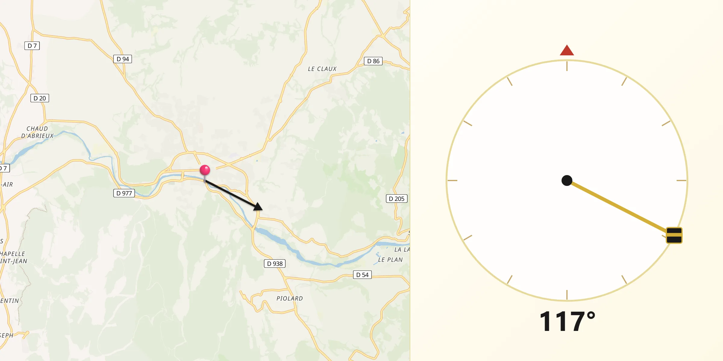 Direction vers la Qibla depuis Vaison-la-Romaine