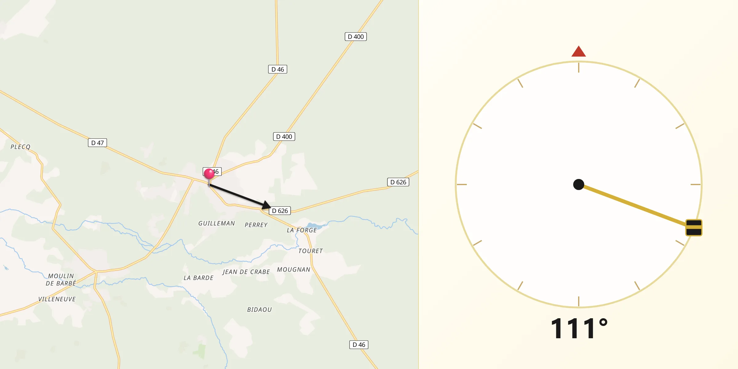 Direction vers la Qibla depuis Pontenx-les-Forges