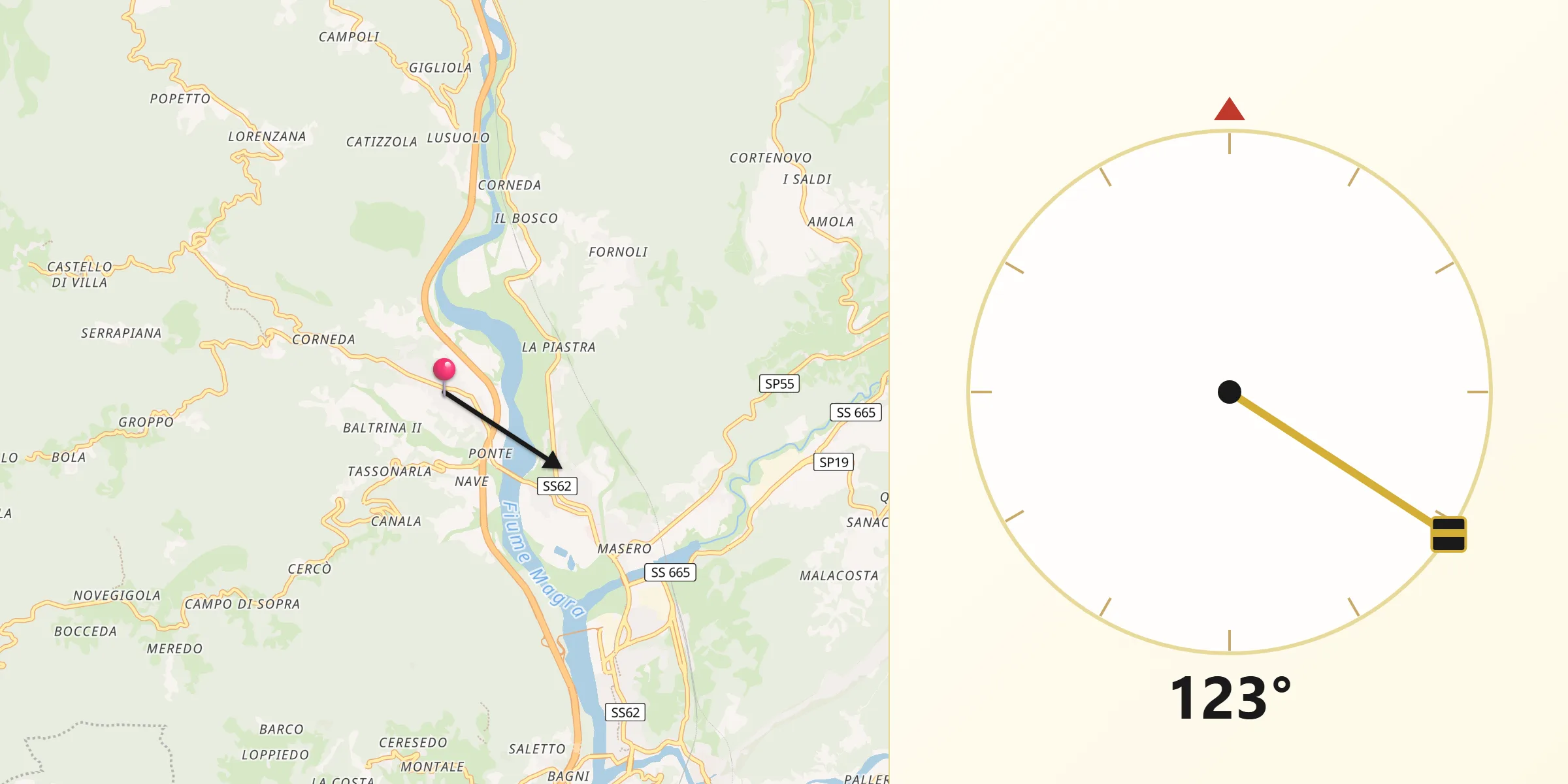 Direzione della Qibla da Barbarasco