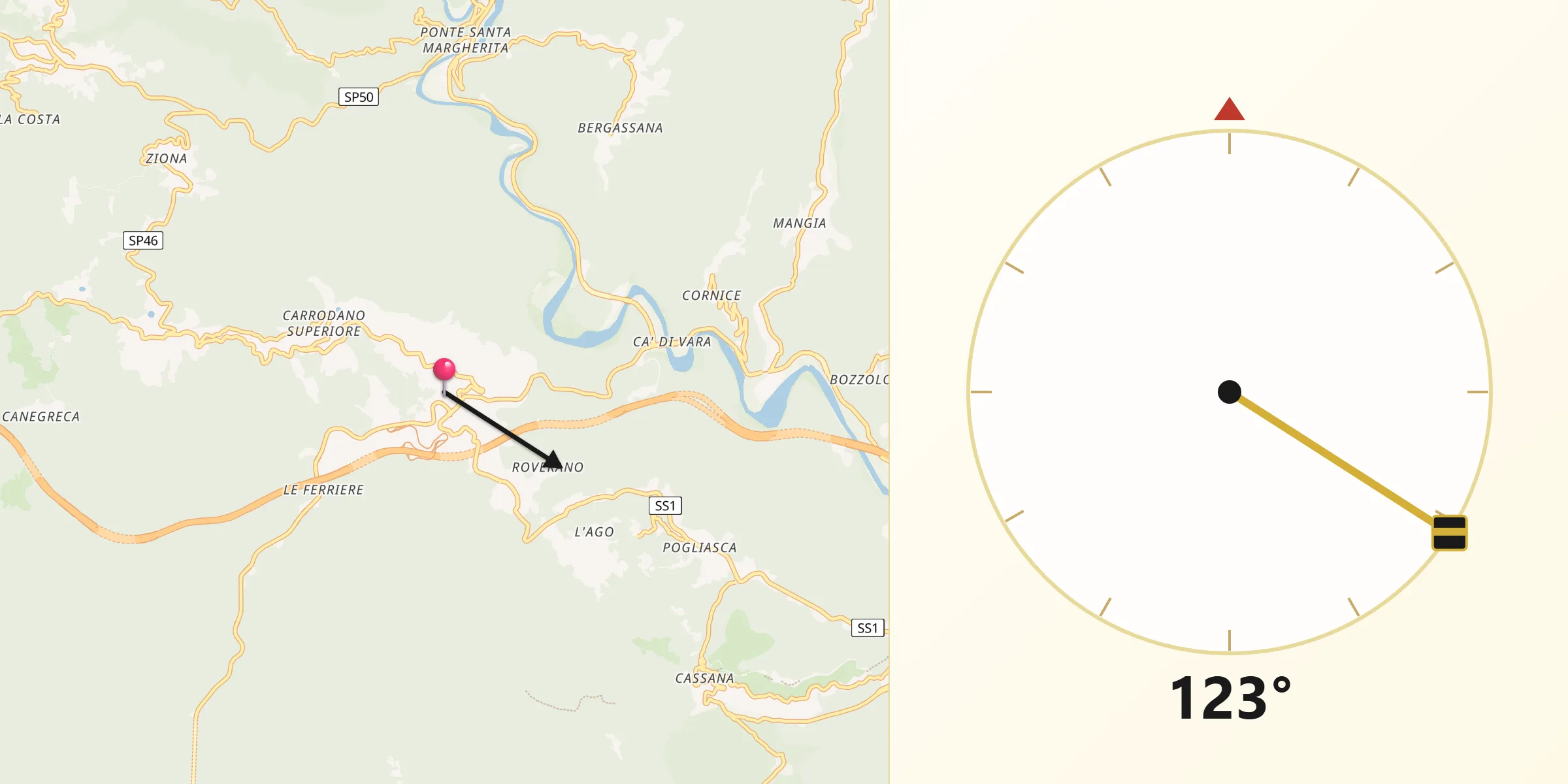Direzione della Qibla da Carrodano
