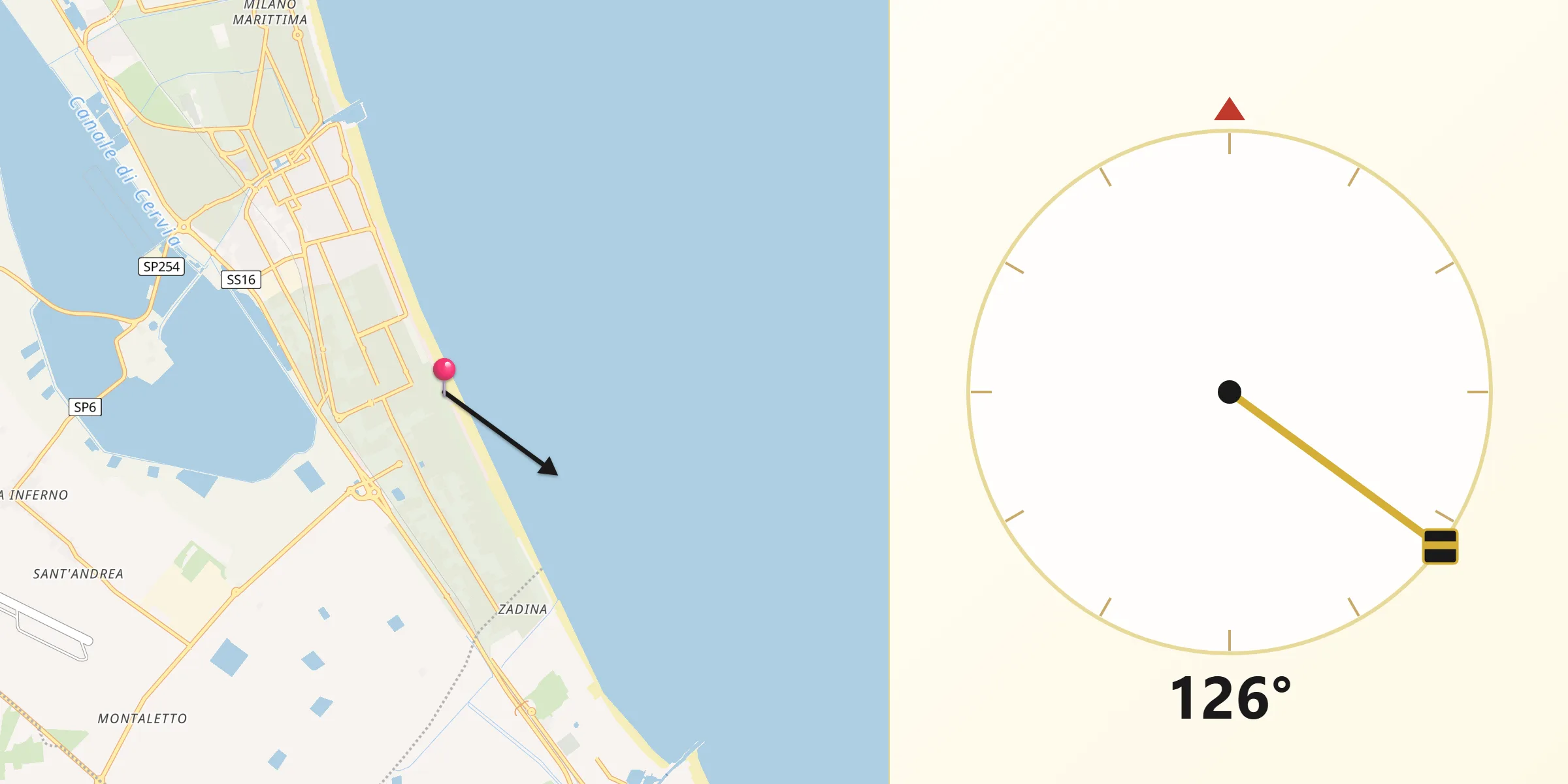 Direzione della Qibla da Pinarella