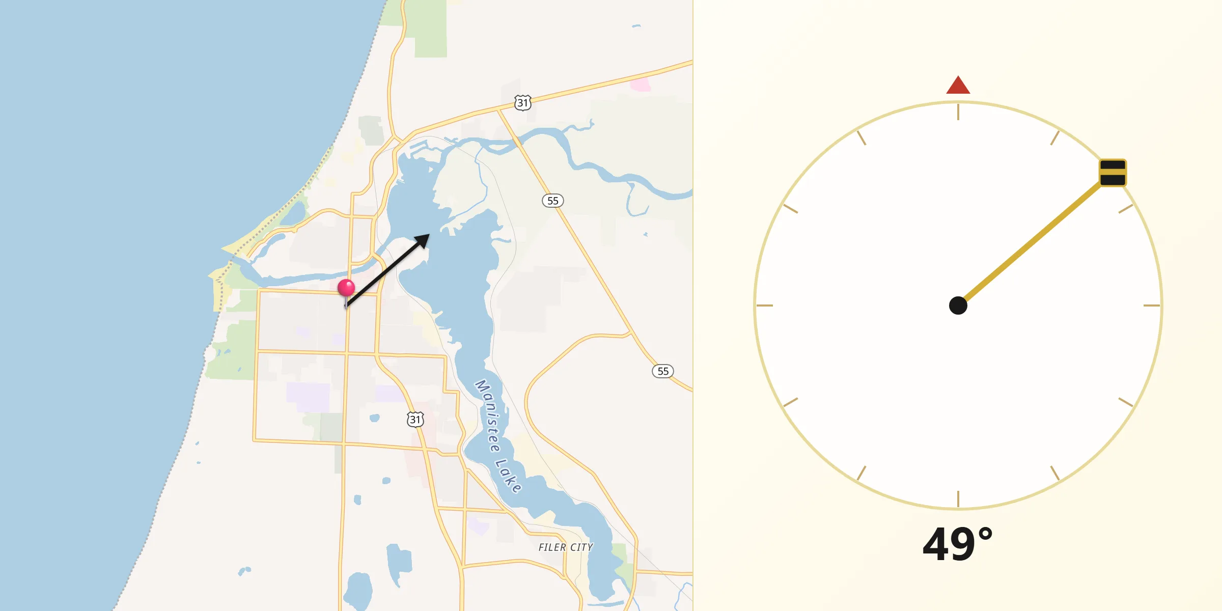 Qibla Direction from Manistee