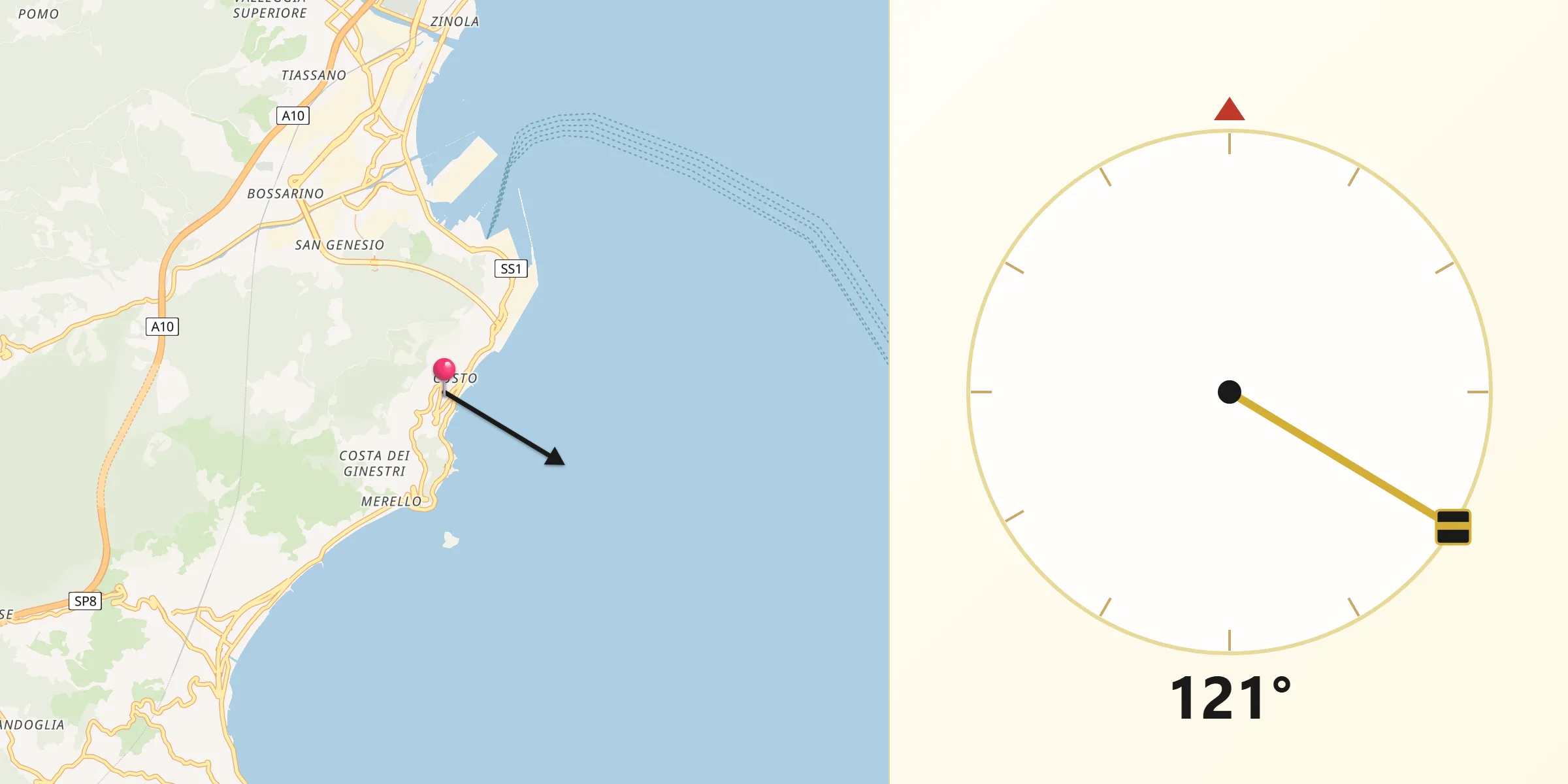 Direzione della Qibla da Bergeggi