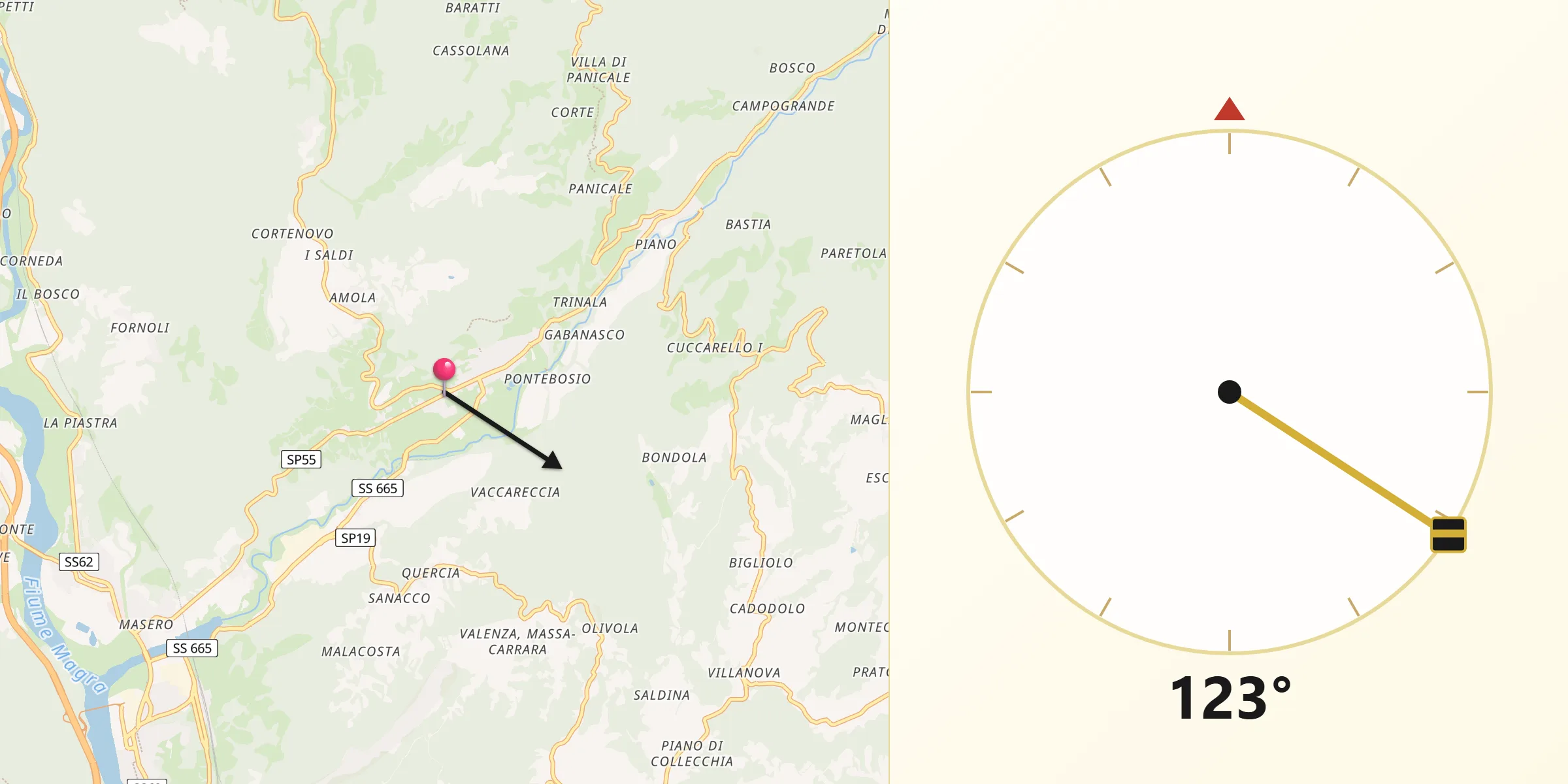 Direzione della Qibla da Monti