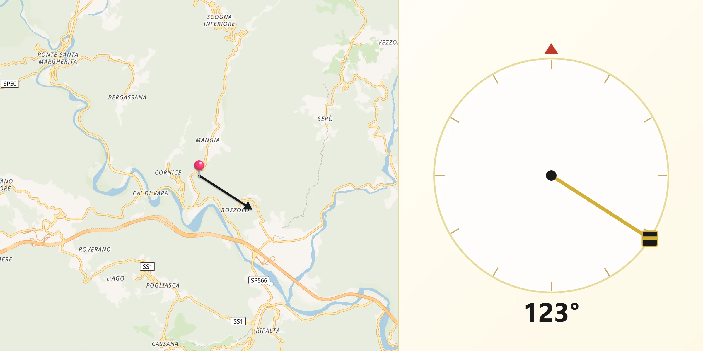Direzione della Qibla da Provincia di La Spezia