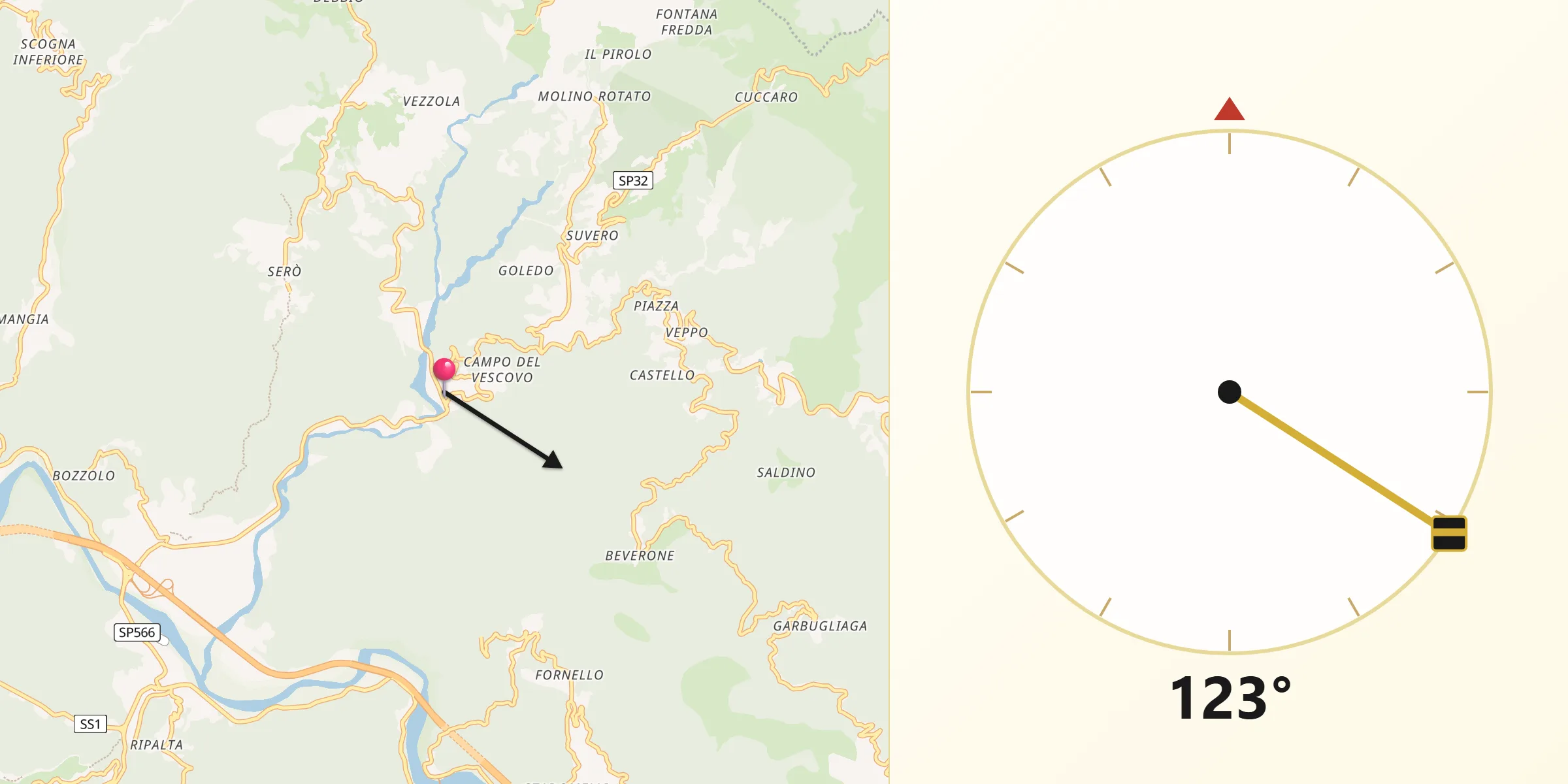 Direzione della Qibla da Rocchetta di Vara