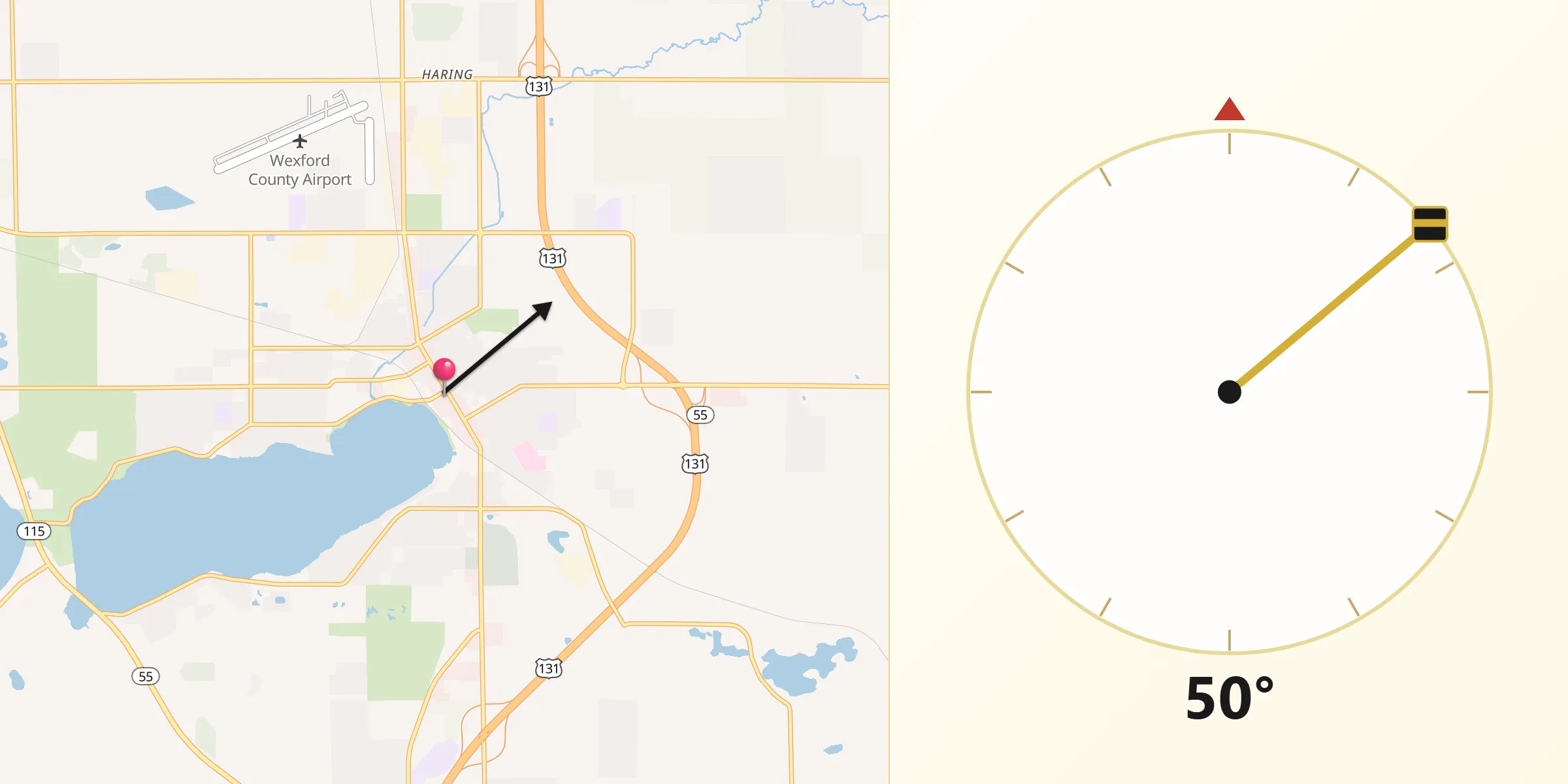 Qibla Direction from Cadillac