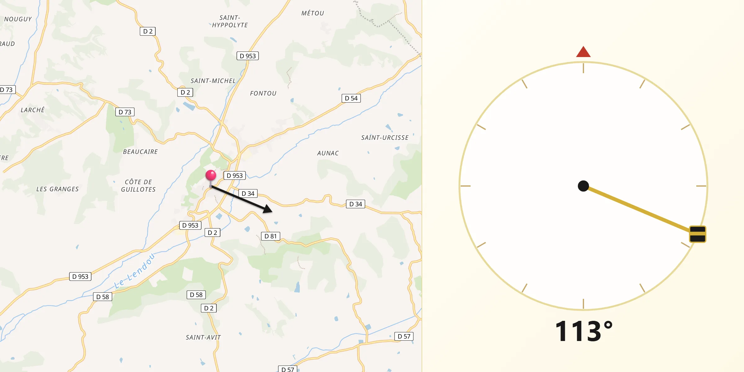 Direction vers la Qibla depuis Lauzerte
