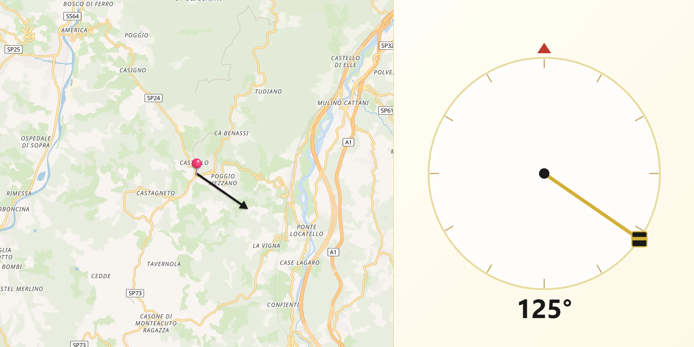Direzione della Qibla da Grizzana Morandi