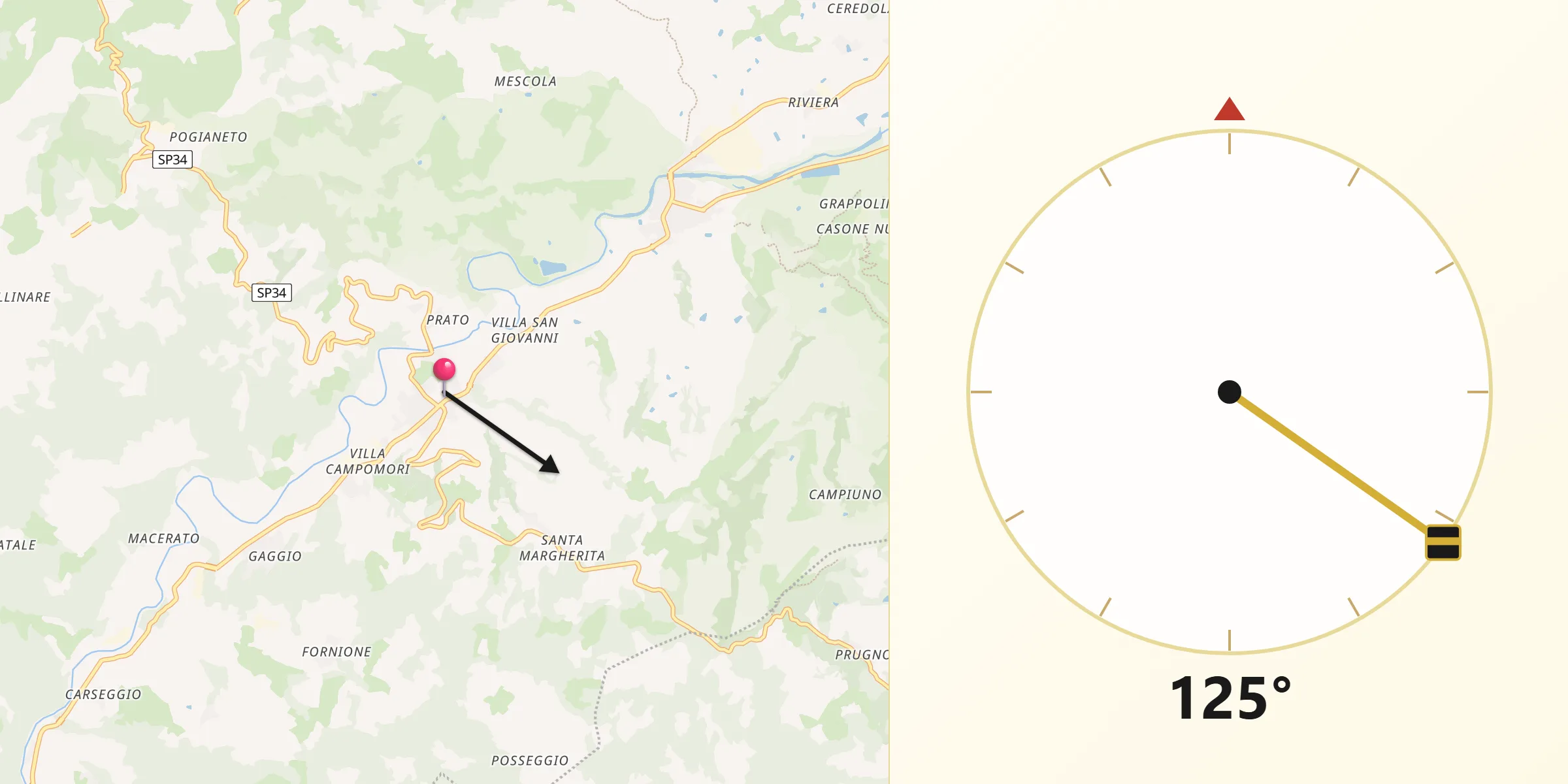 Direzione della Qibla da Fontanelice