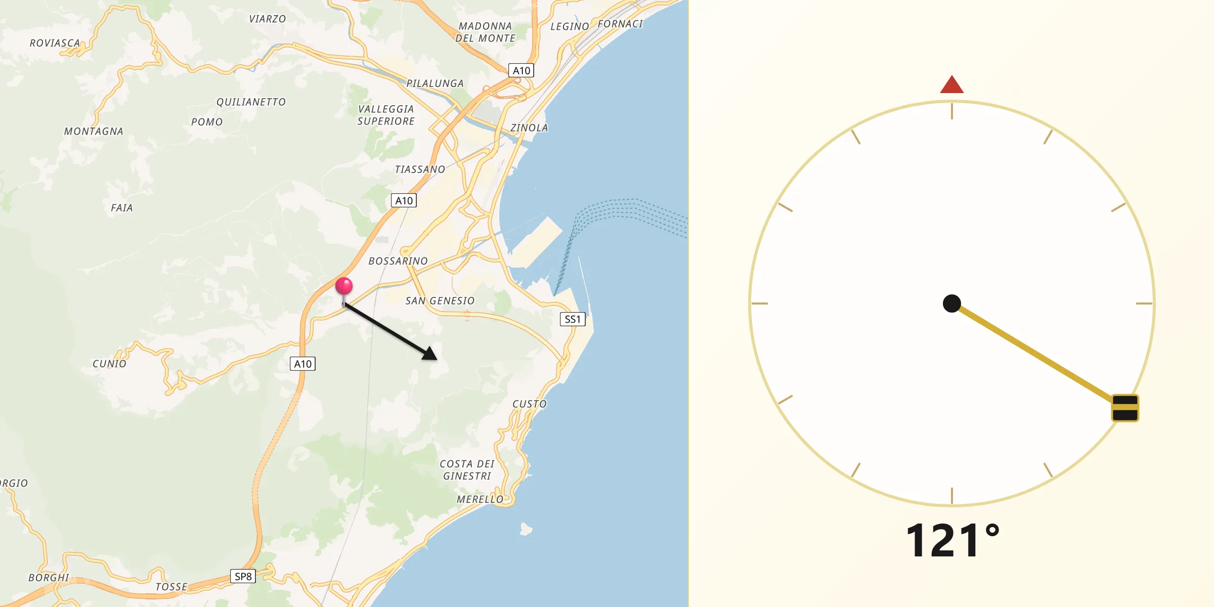 Direzione della Qibla da Valle di Vado