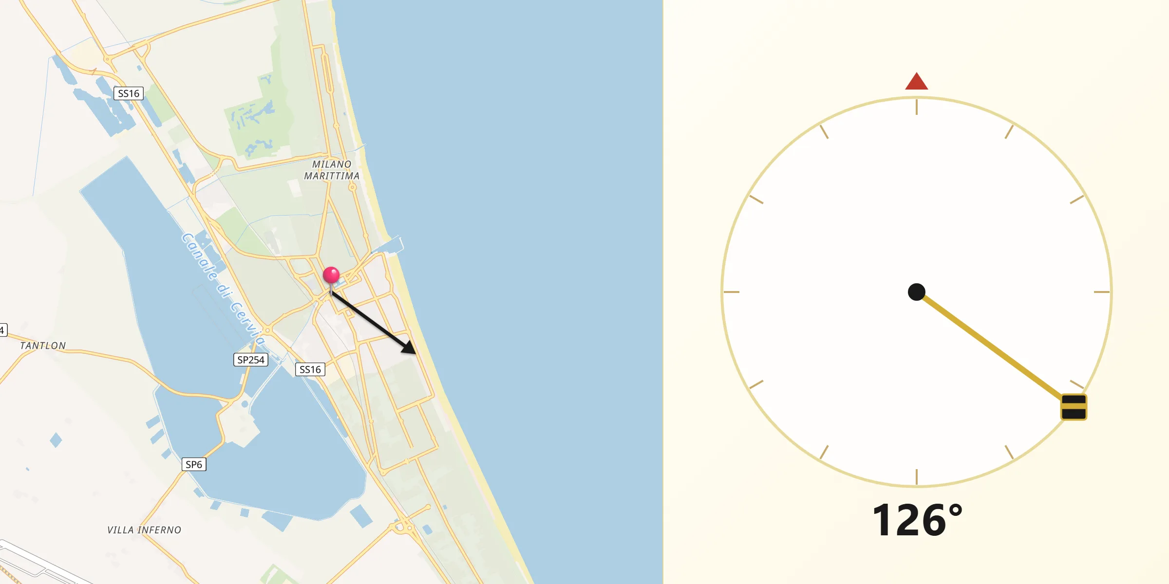 Direzione della Qibla da Cervia