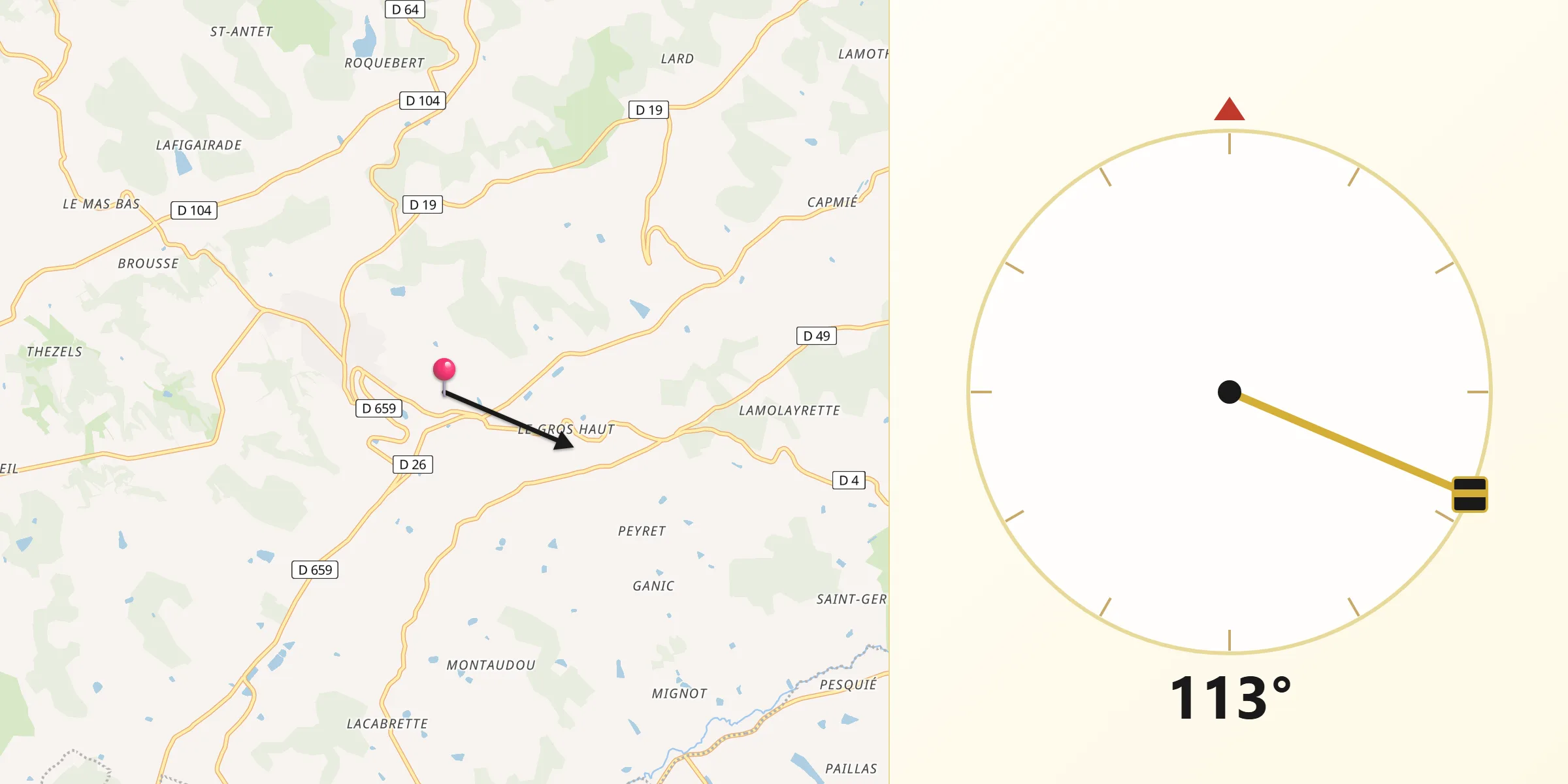 Direction vers la Qibla depuis Castelnau-Montratier