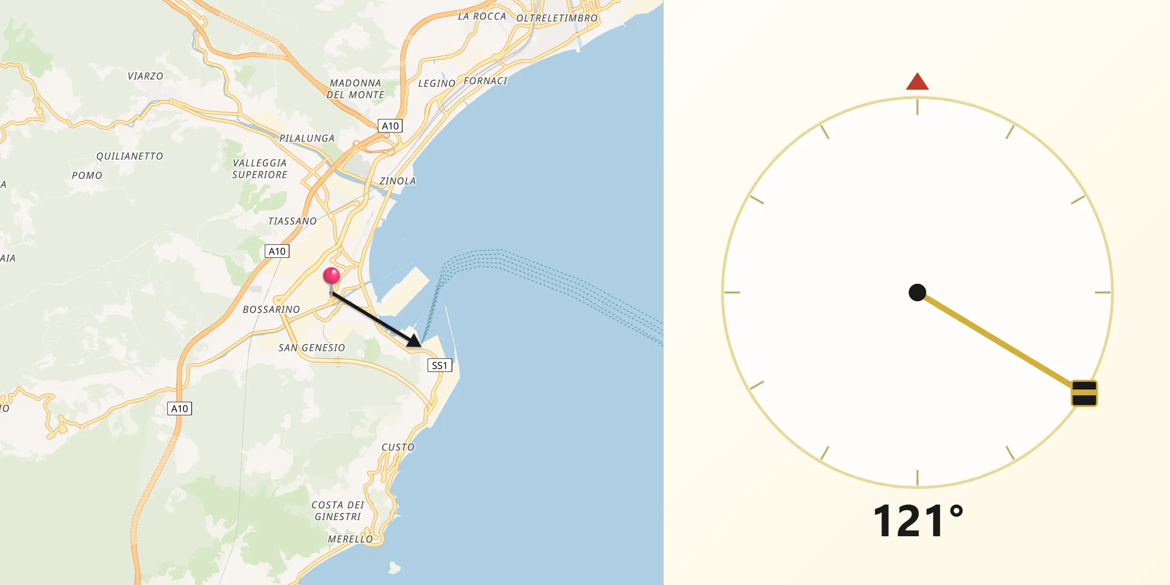 Direzione della Qibla da Vado Ligure