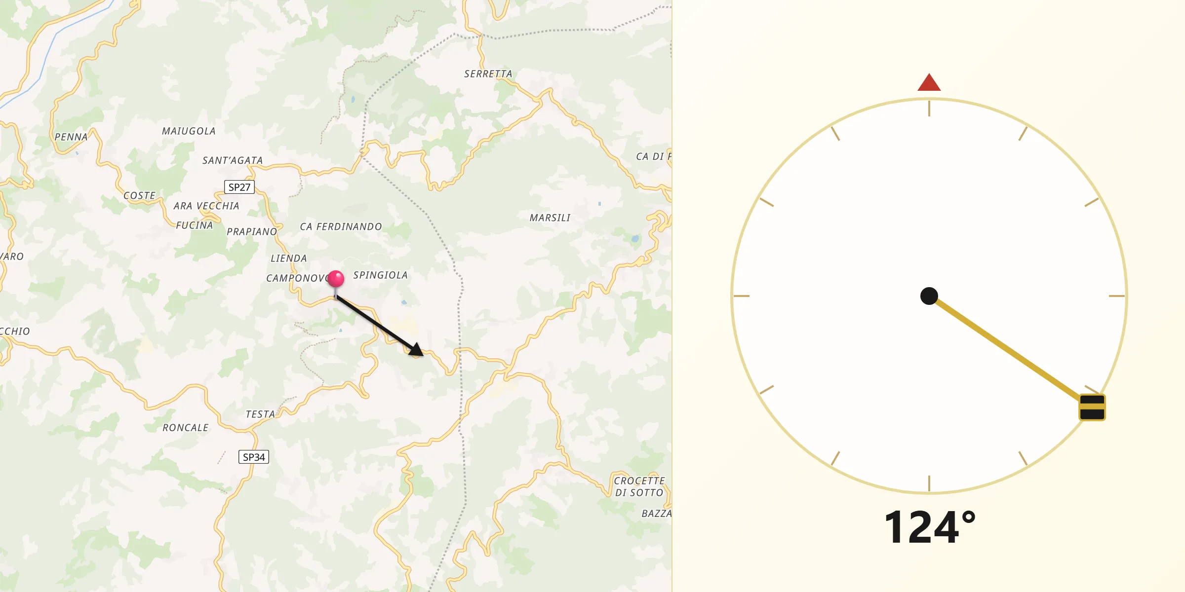 Direzione della Qibla da Montese