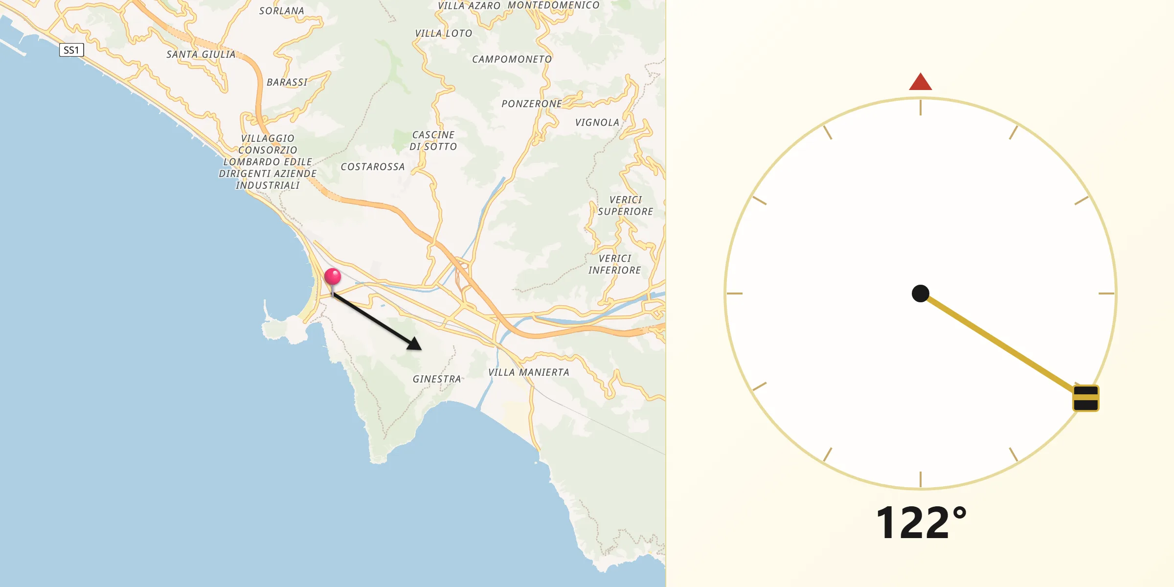 Direzione della Qibla da Sestri Levante