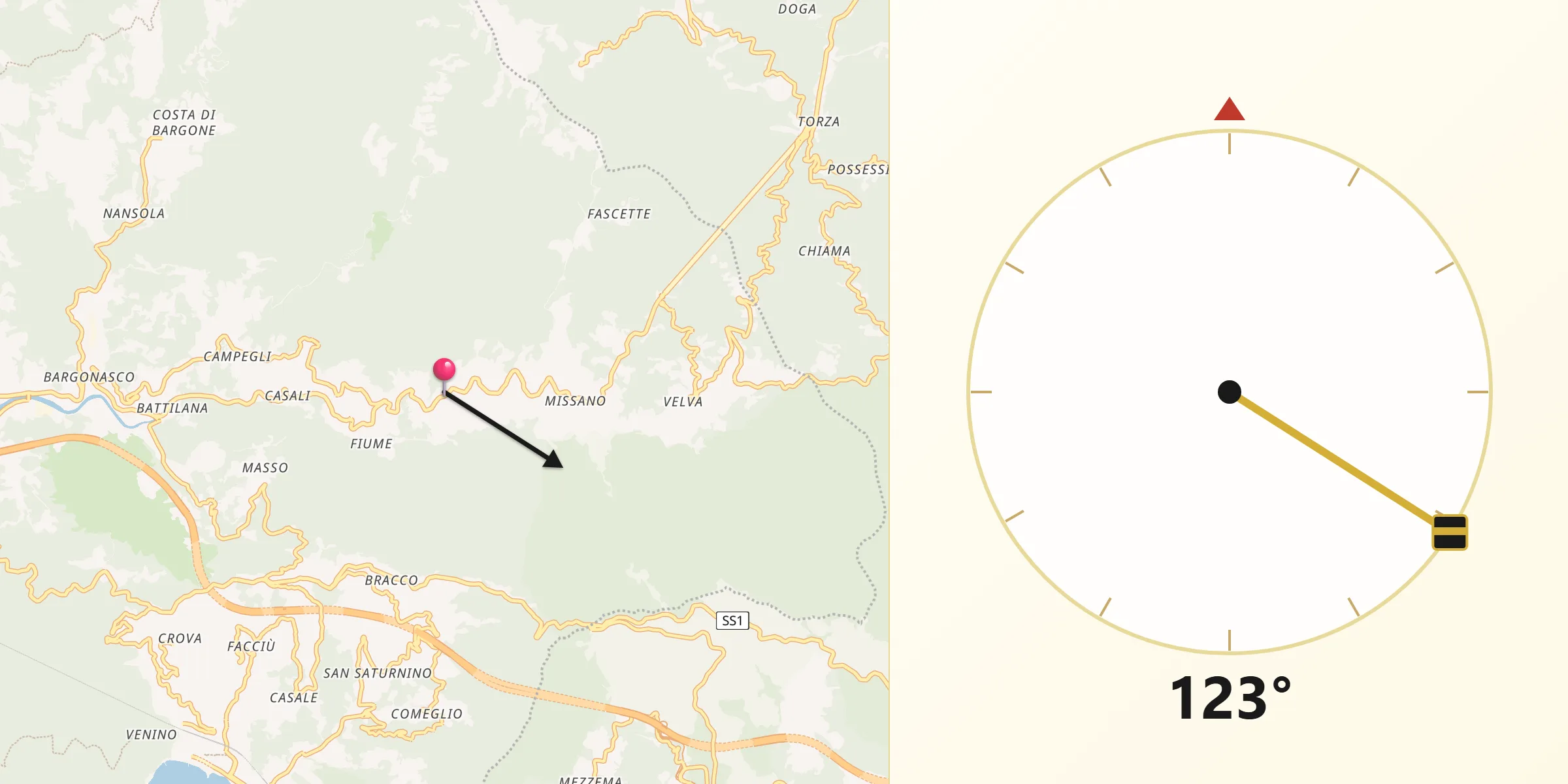 Direzione della Qibla da Castiglione