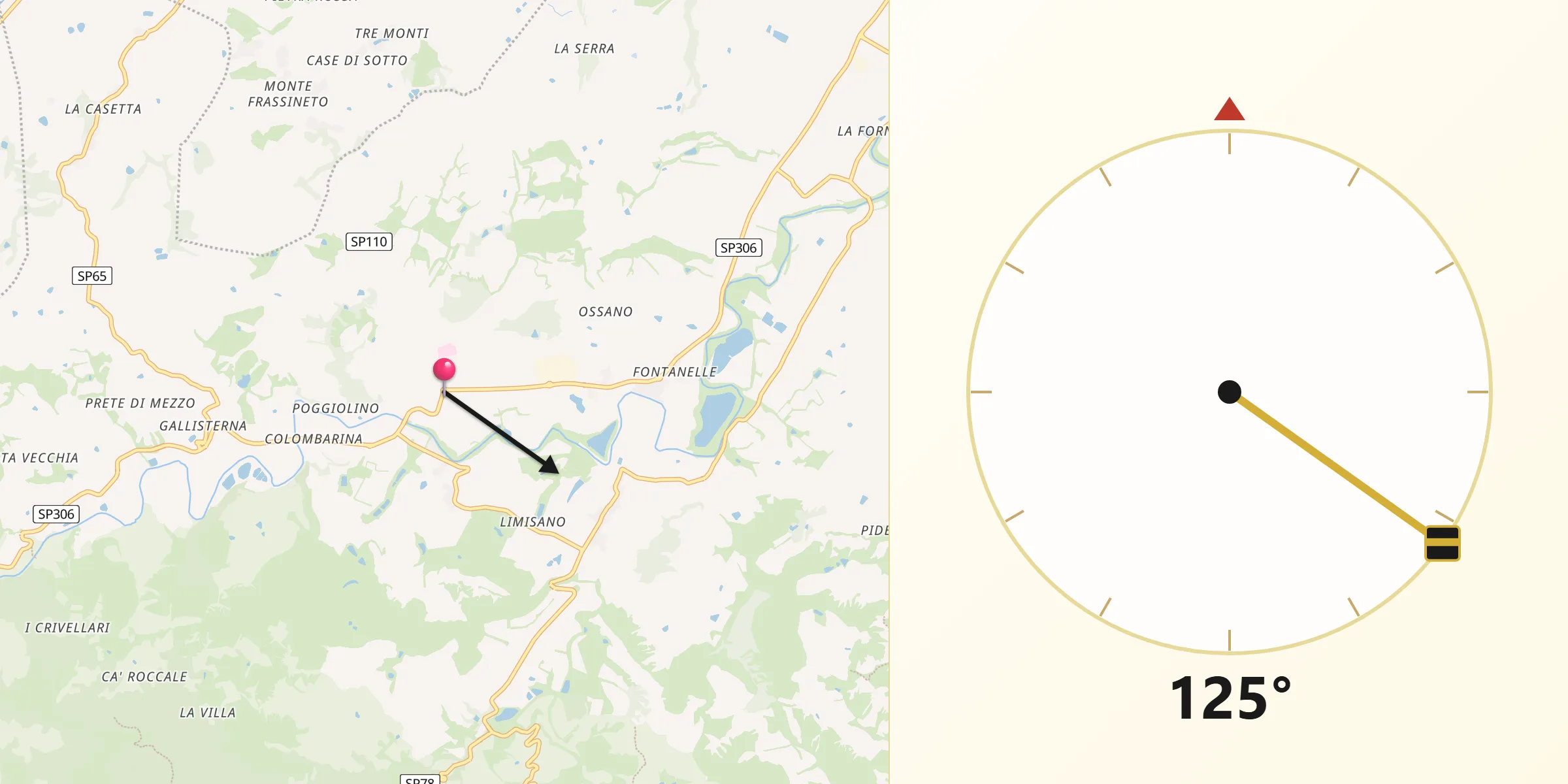 Direzione della Qibla da Riolo Terme