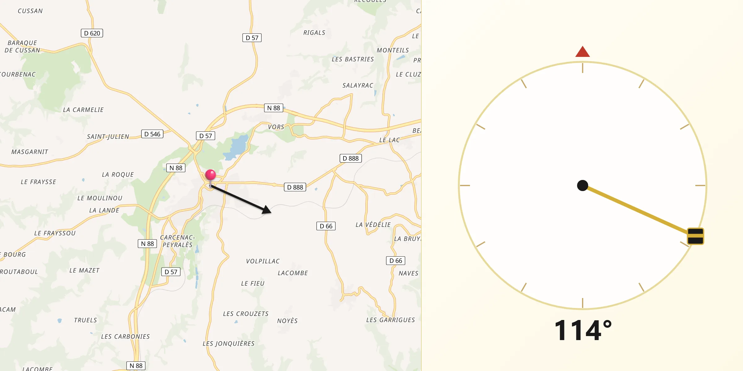 Direction vers la Qibla depuis Baraqueville