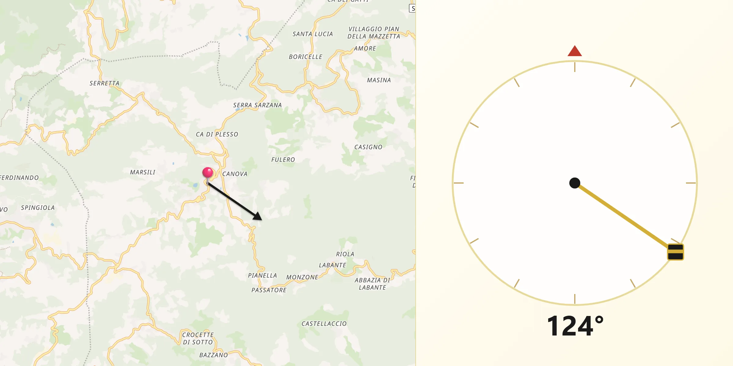 Direzione della Qibla da Castel d'Aiano