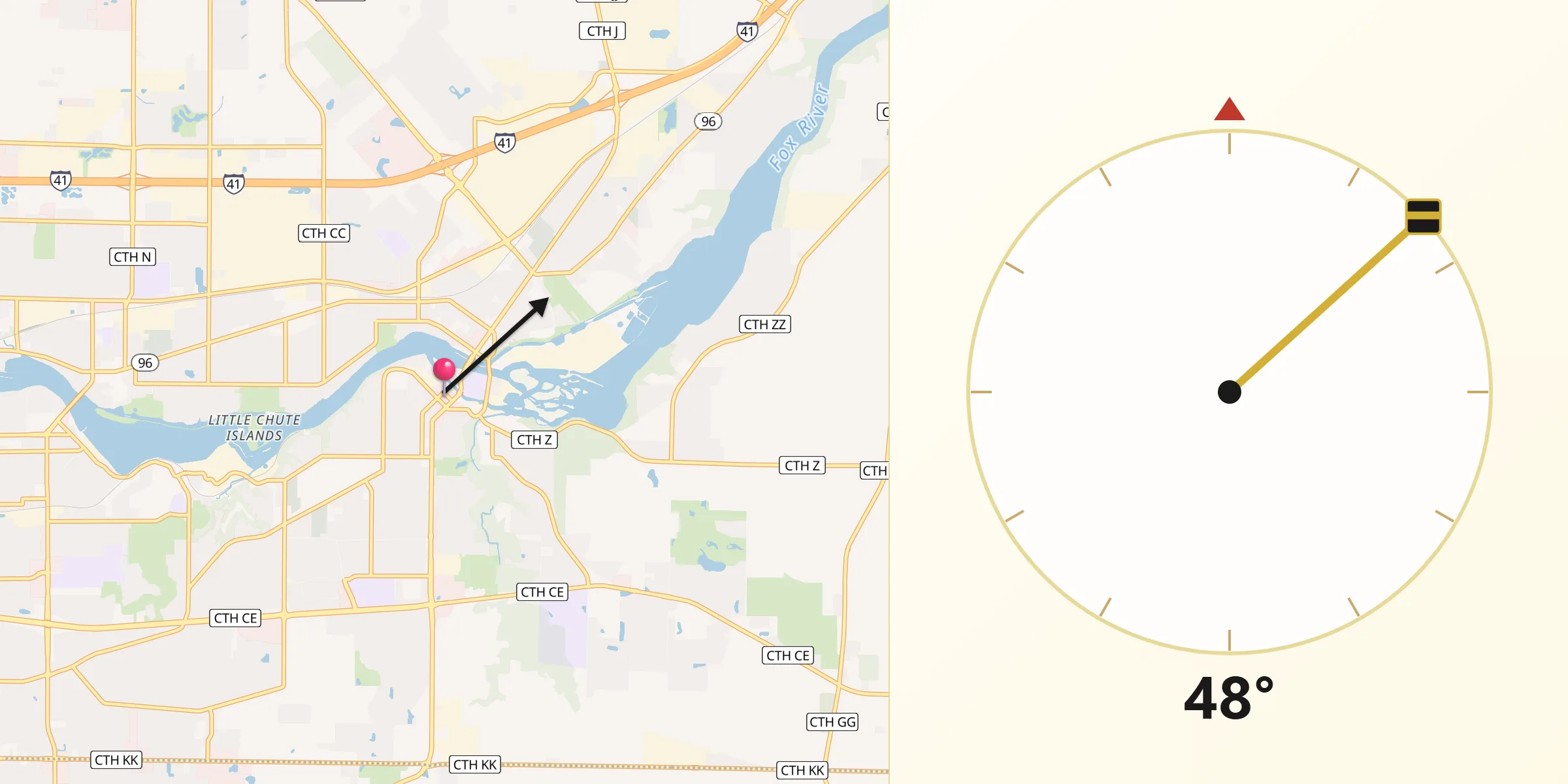 Qibla Direction from Kaukauna