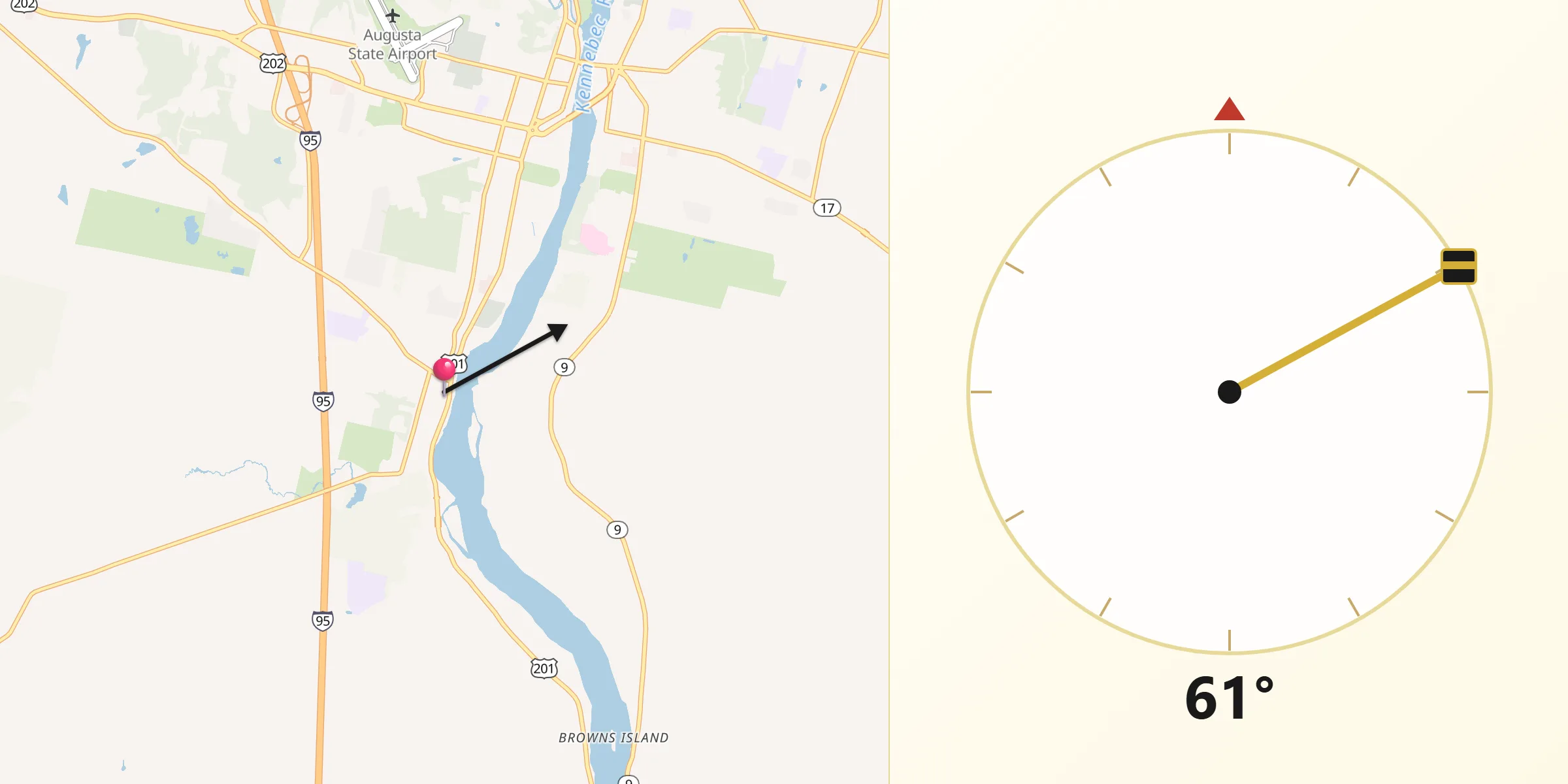 Qibla Direction from Hallowell