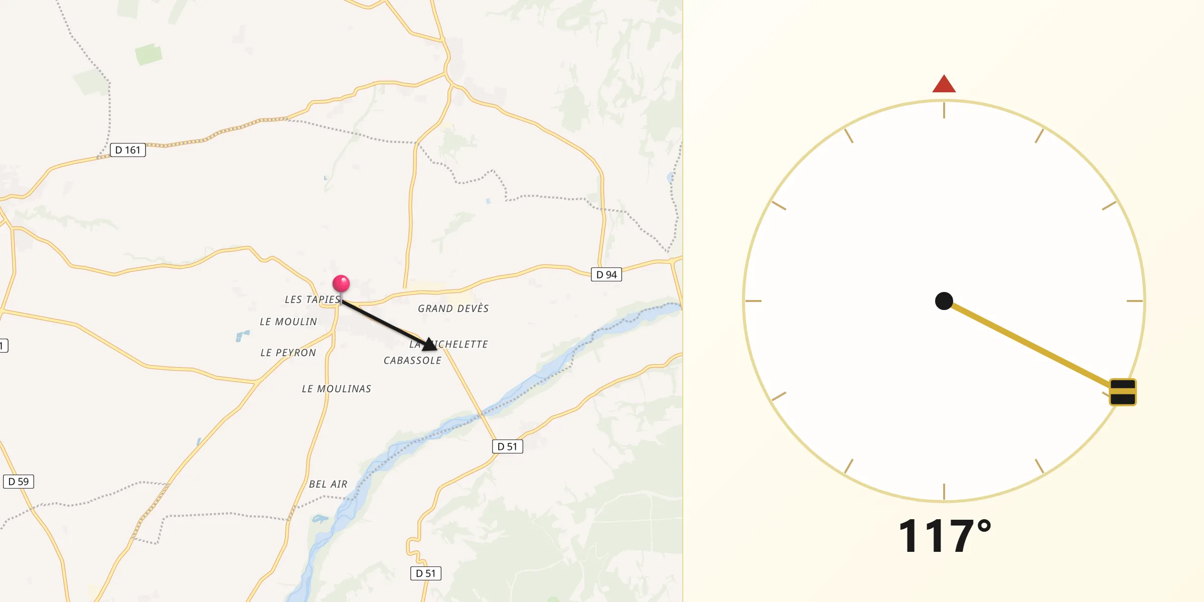 Direction vers la Qibla depuis Tulette