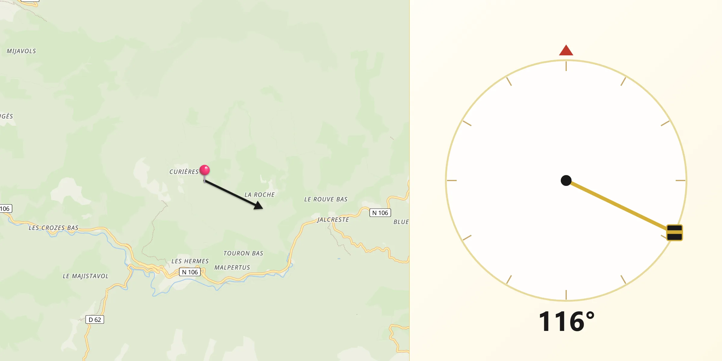 Direction vers la Qibla depuis Saint-Privat-de-Vallongue