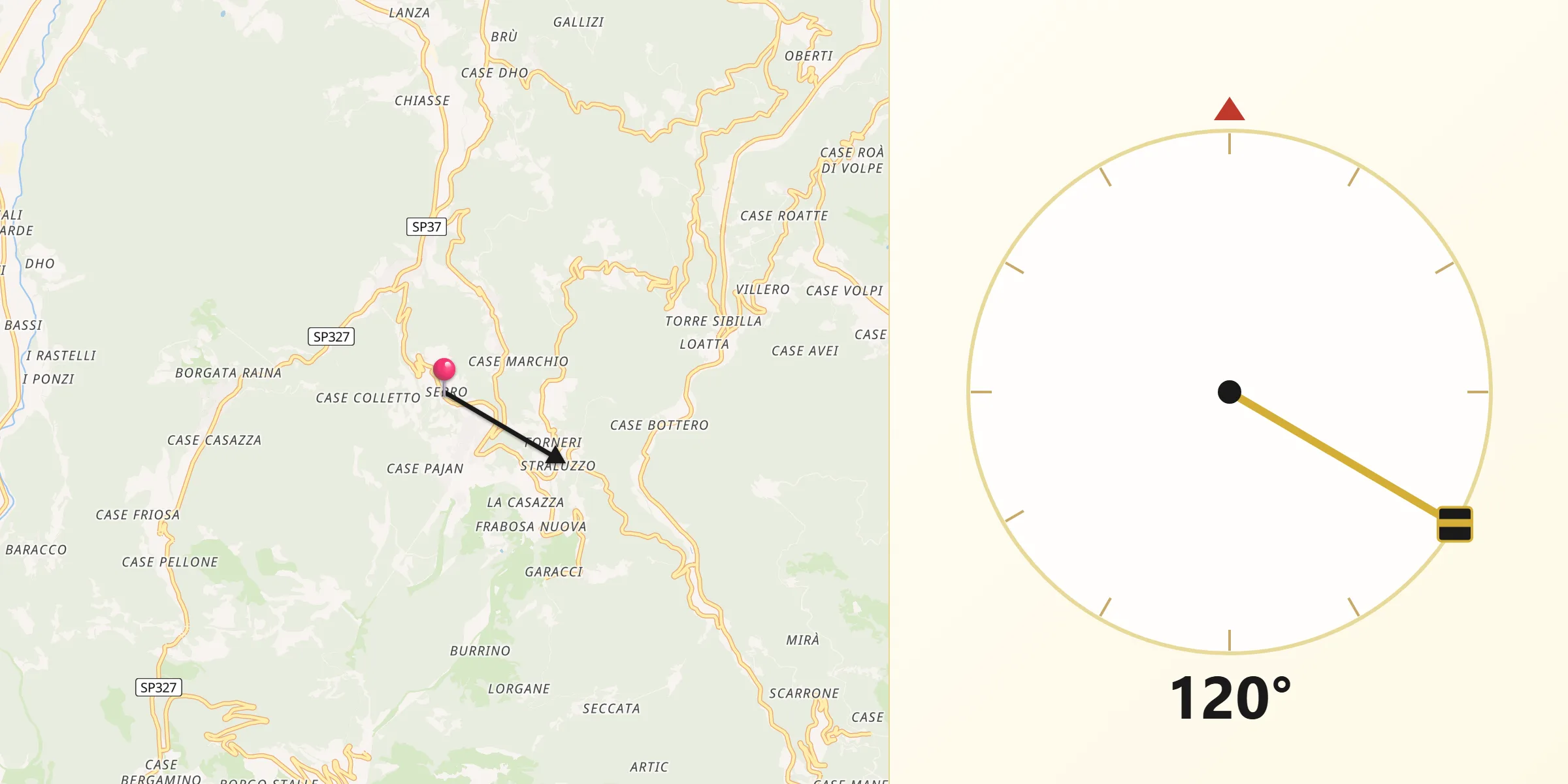 Direzione della Qibla da Frabosa Soprana