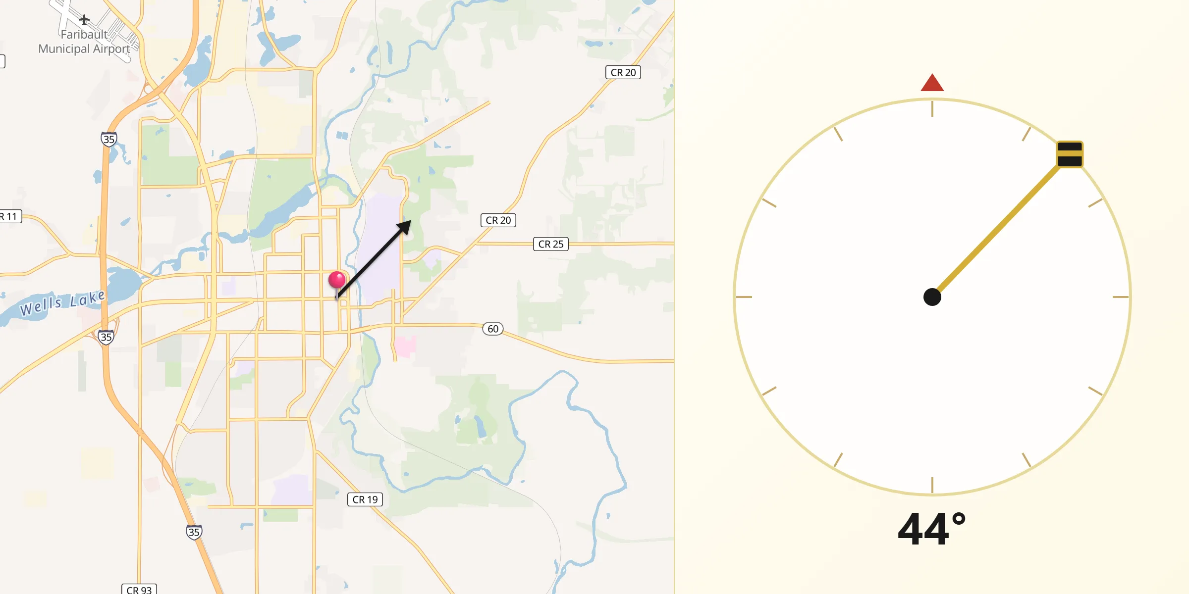 Qibla Direction from Faribault