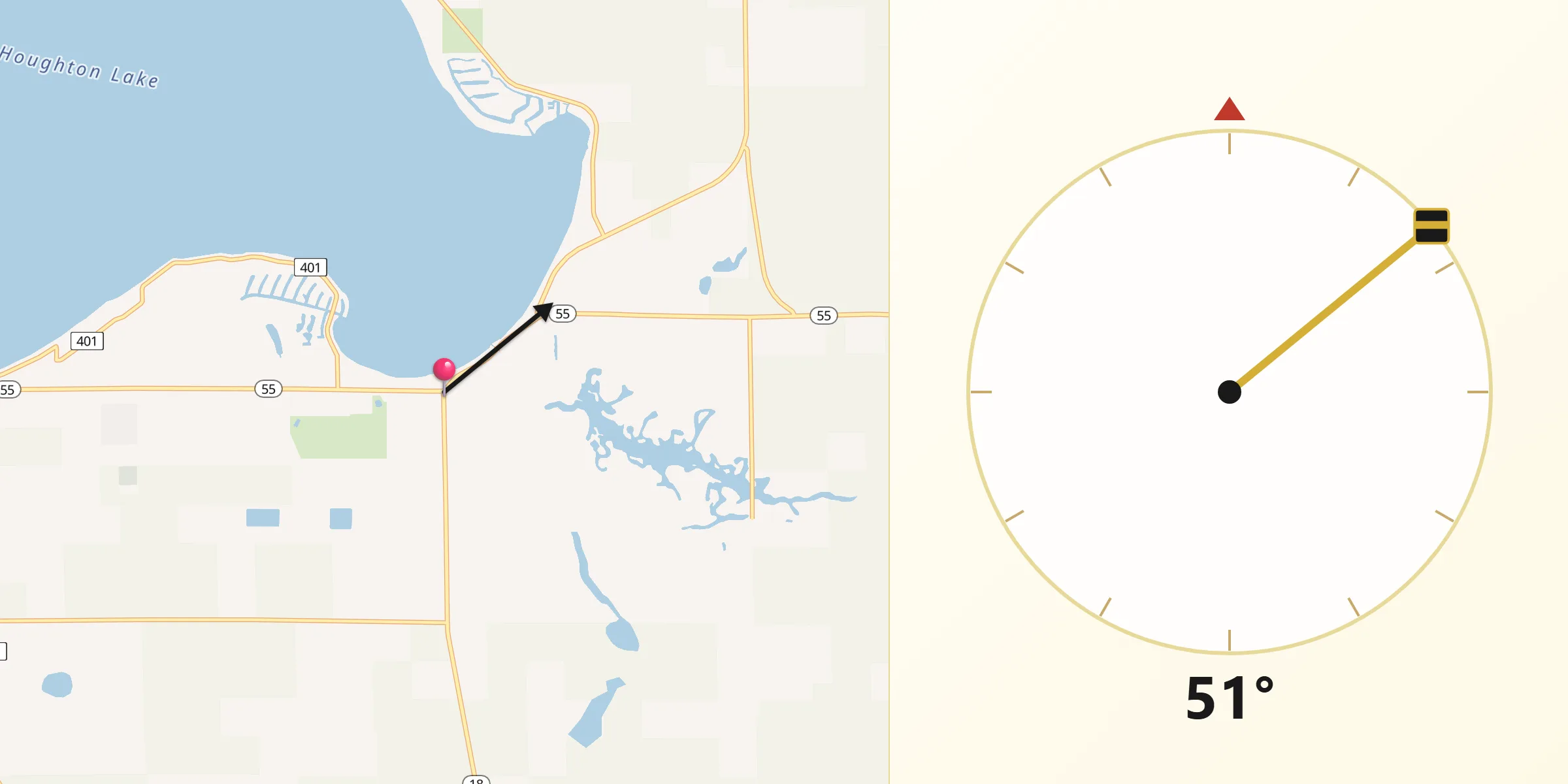 Qibla Direction from Prudenville