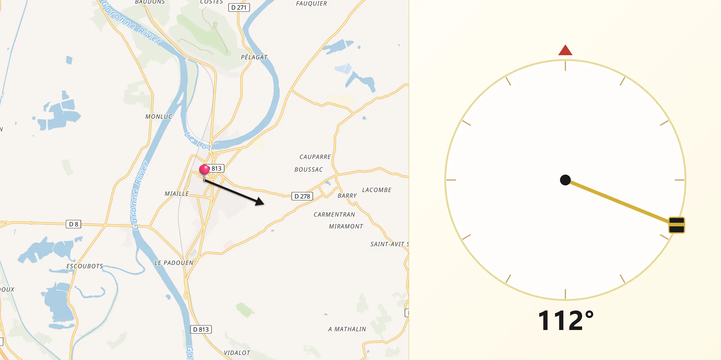 Direction vers la Qibla depuis Aiguillon