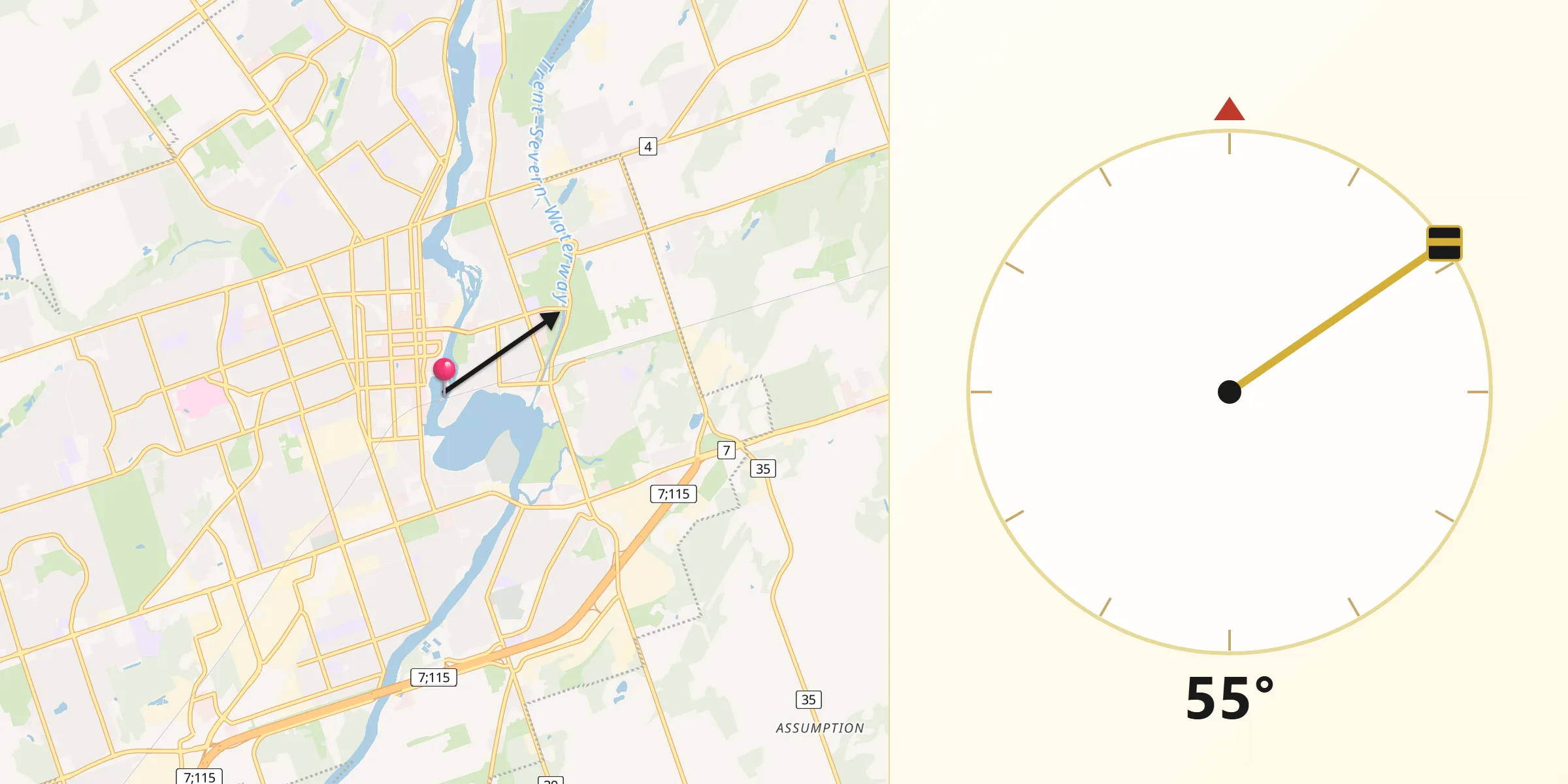 Qibla Direction from Peterborough