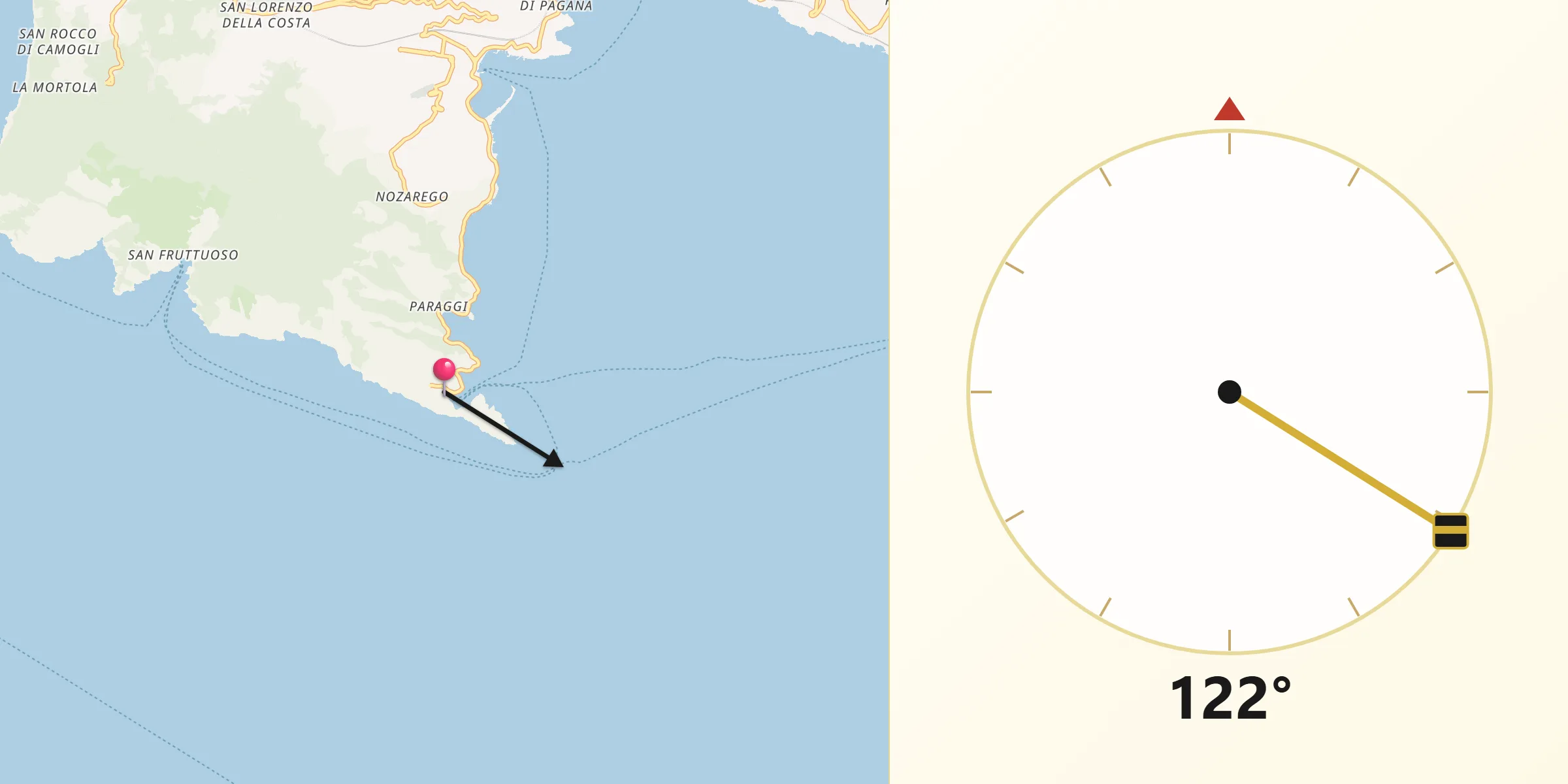 Direzione della Qibla da Portofino