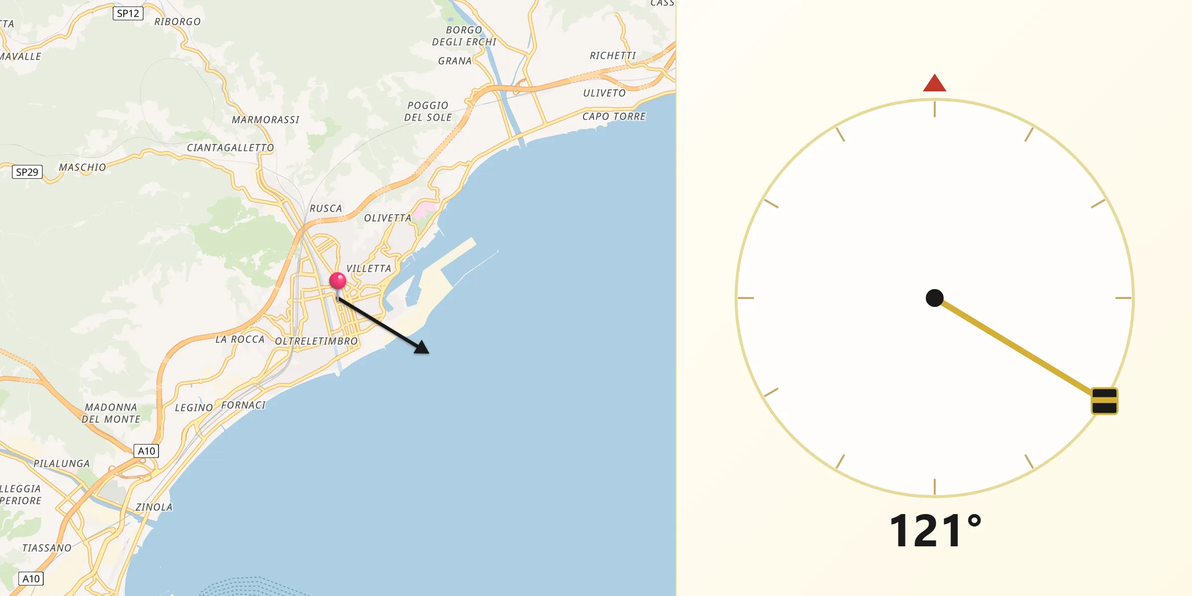 Direzione della Qibla da Savona
