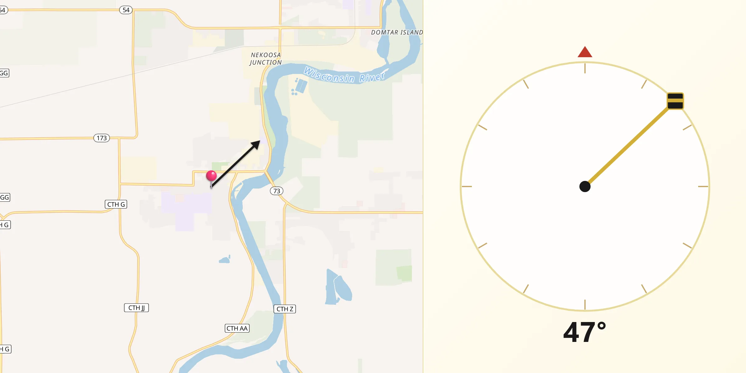 Qibla Direction from Nekoosa