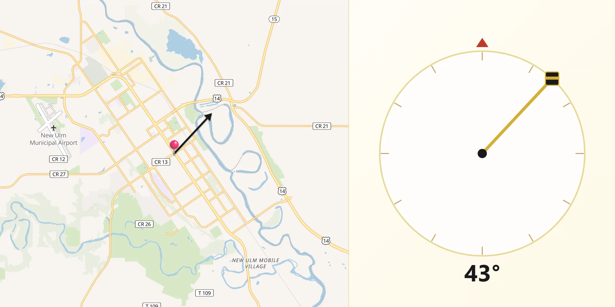 Qibla Direction from New Ulm