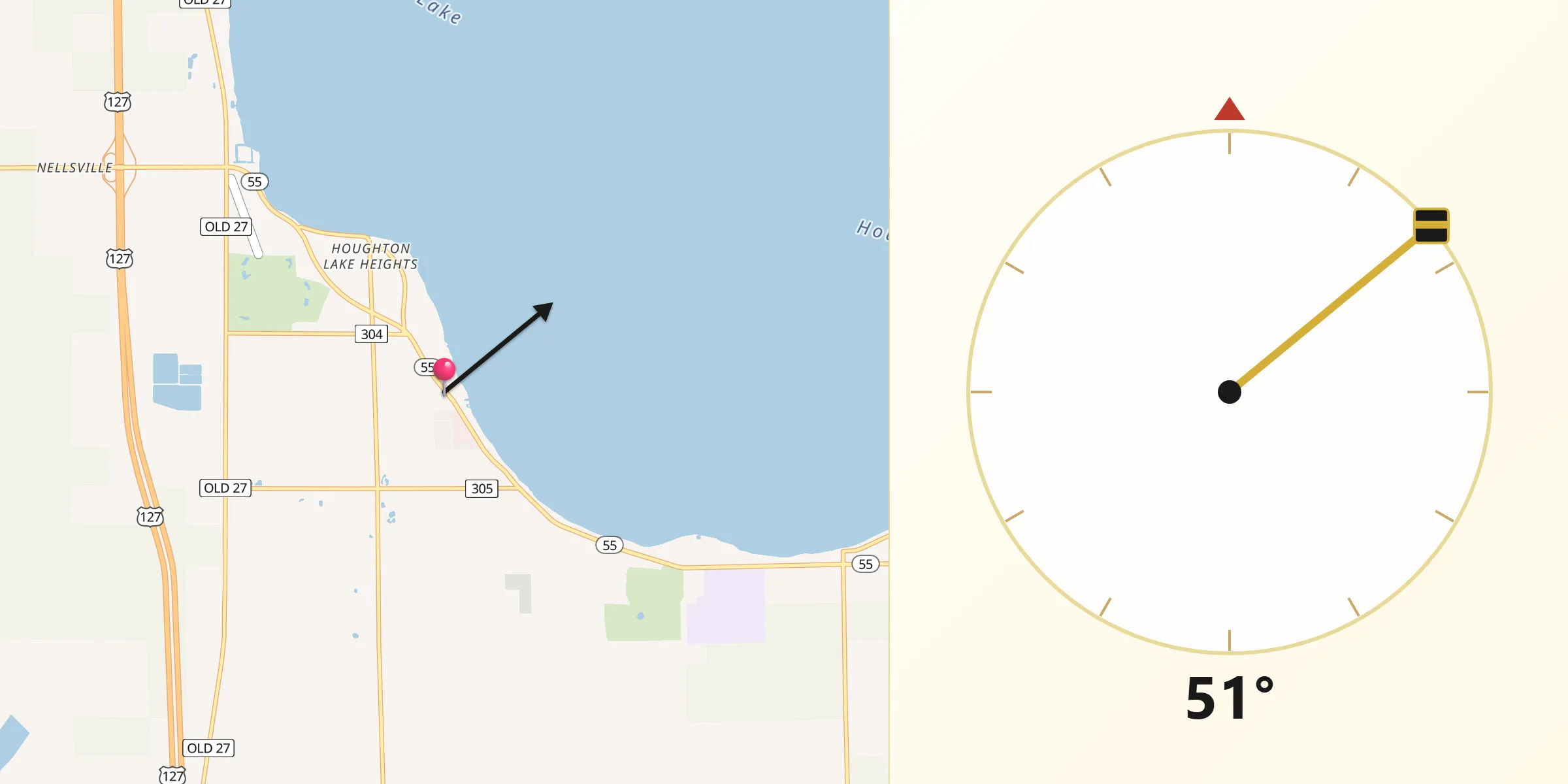 Qibla Direction from Houghton Lake