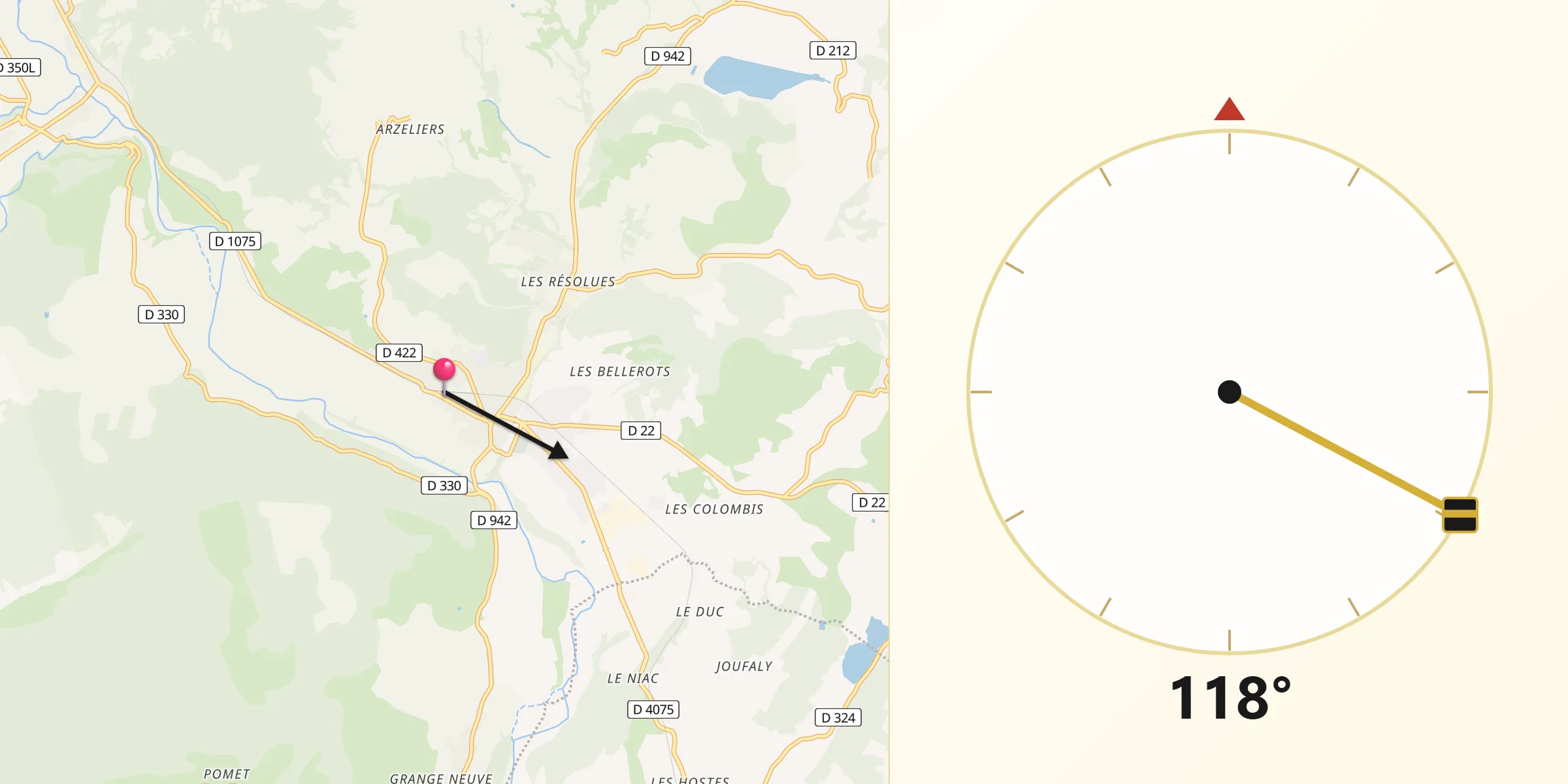 Direction vers la Qibla depuis Laragne-Montéglin