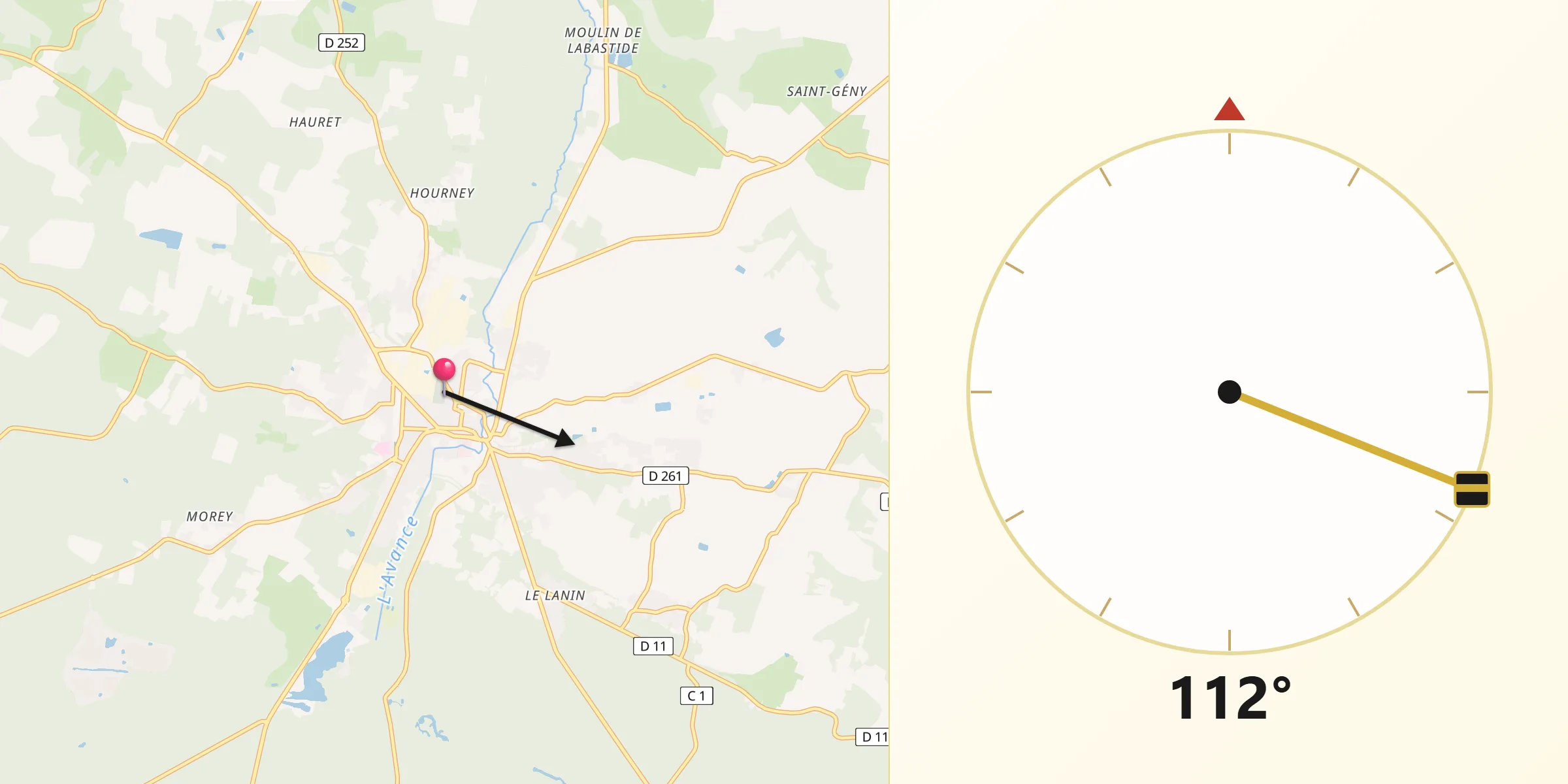Direction vers la Qibla depuis Casteljaloux