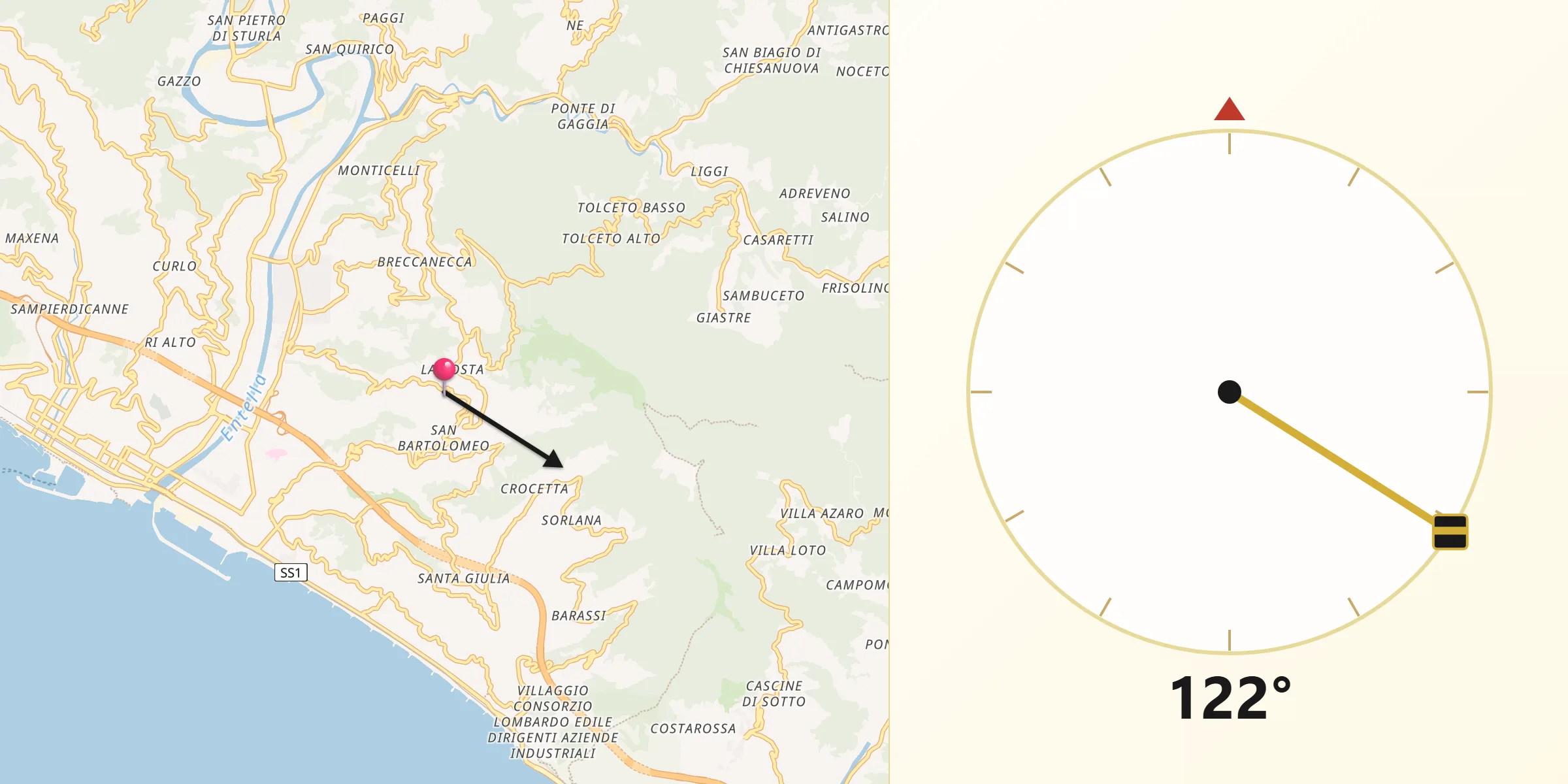Direzione della Qibla da Cogorno