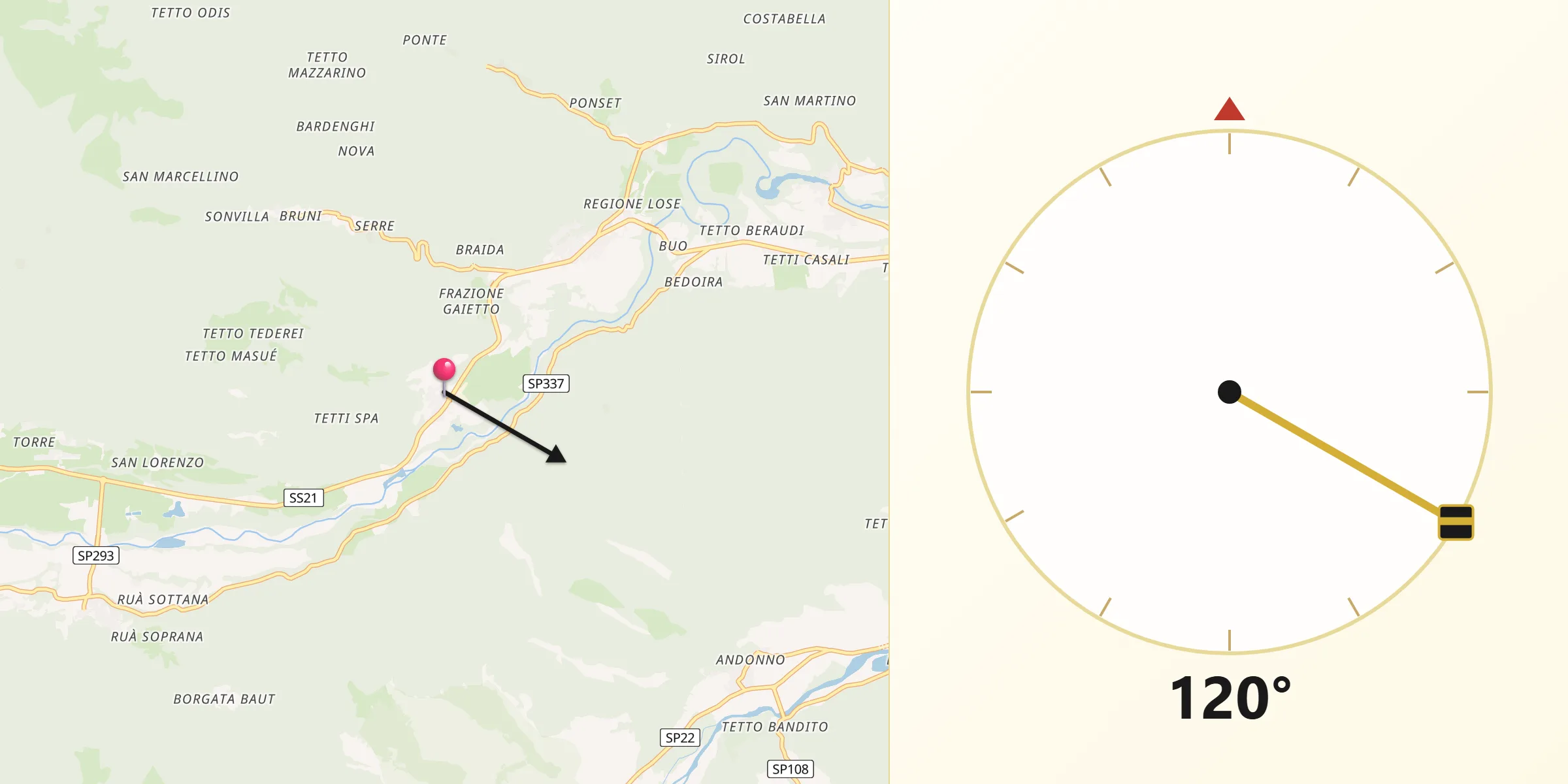 Direzione della Qibla da Moiola