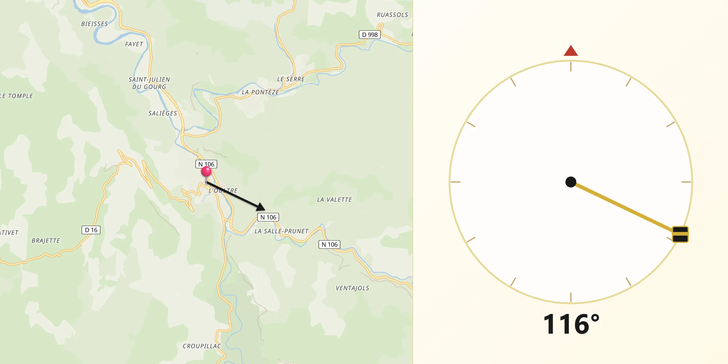 Direction vers la Qibla depuis Florac