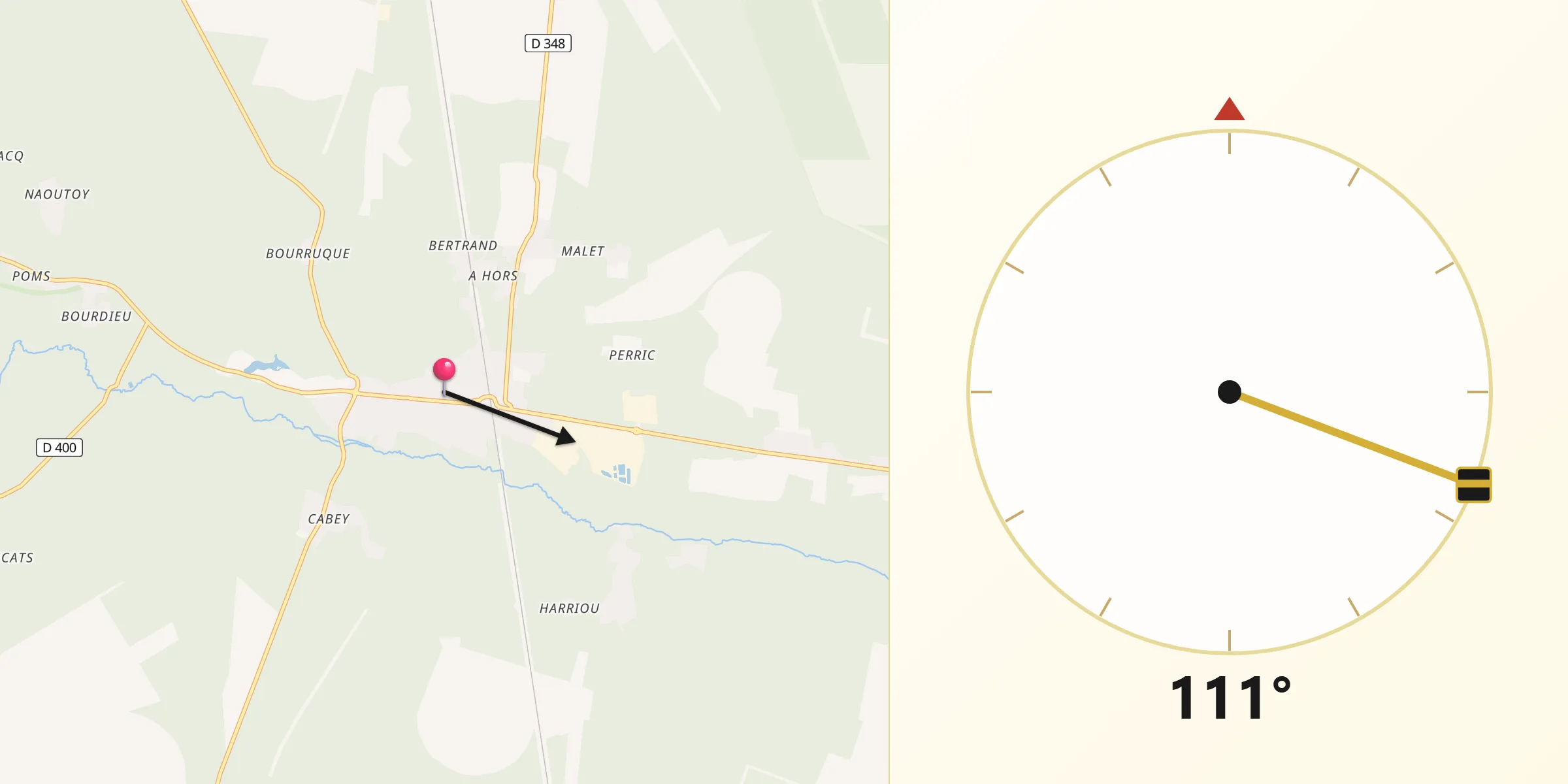 Direction vers la Qibla depuis Ychoux