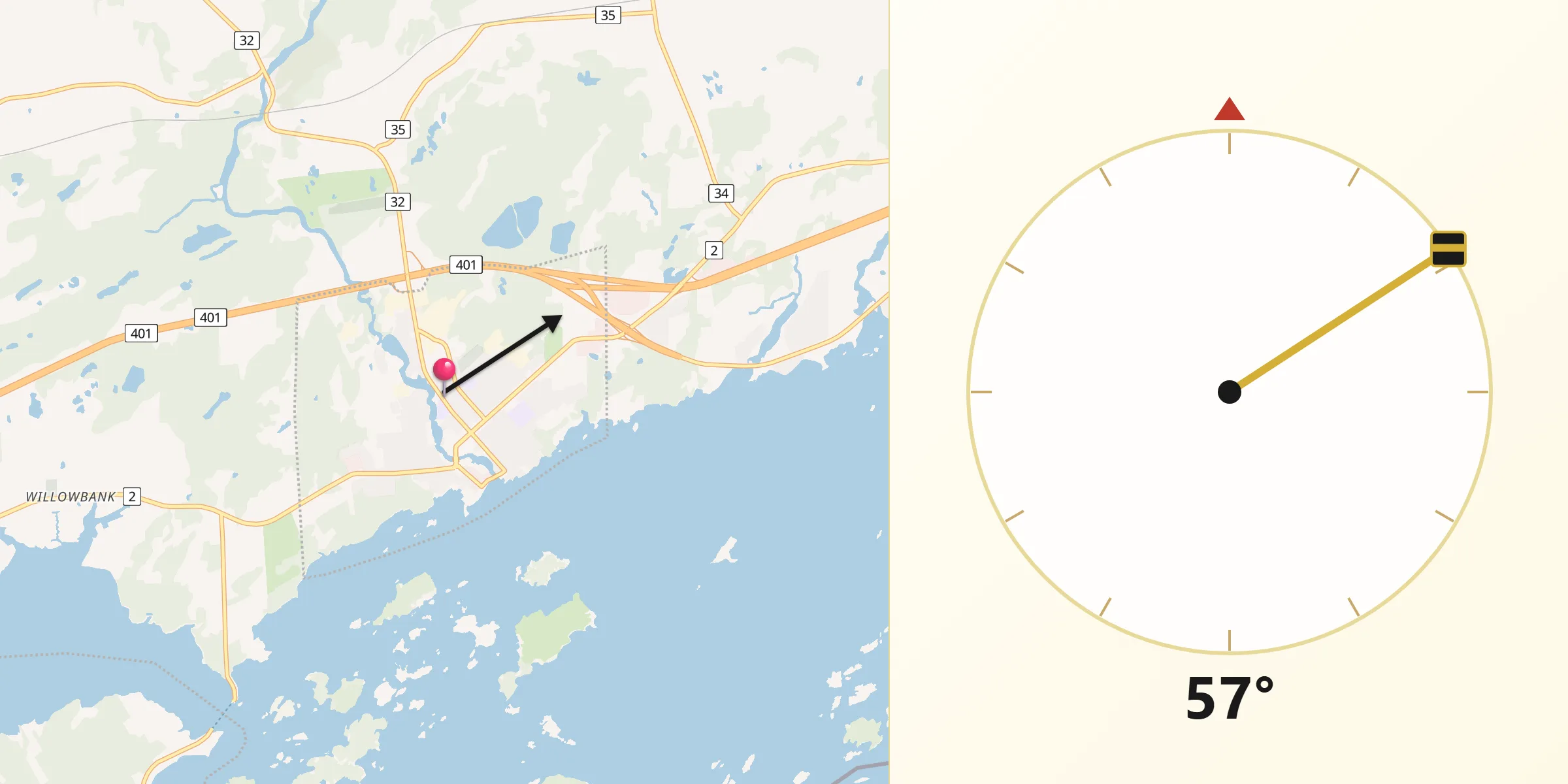 Qibla Direction from Gananoque