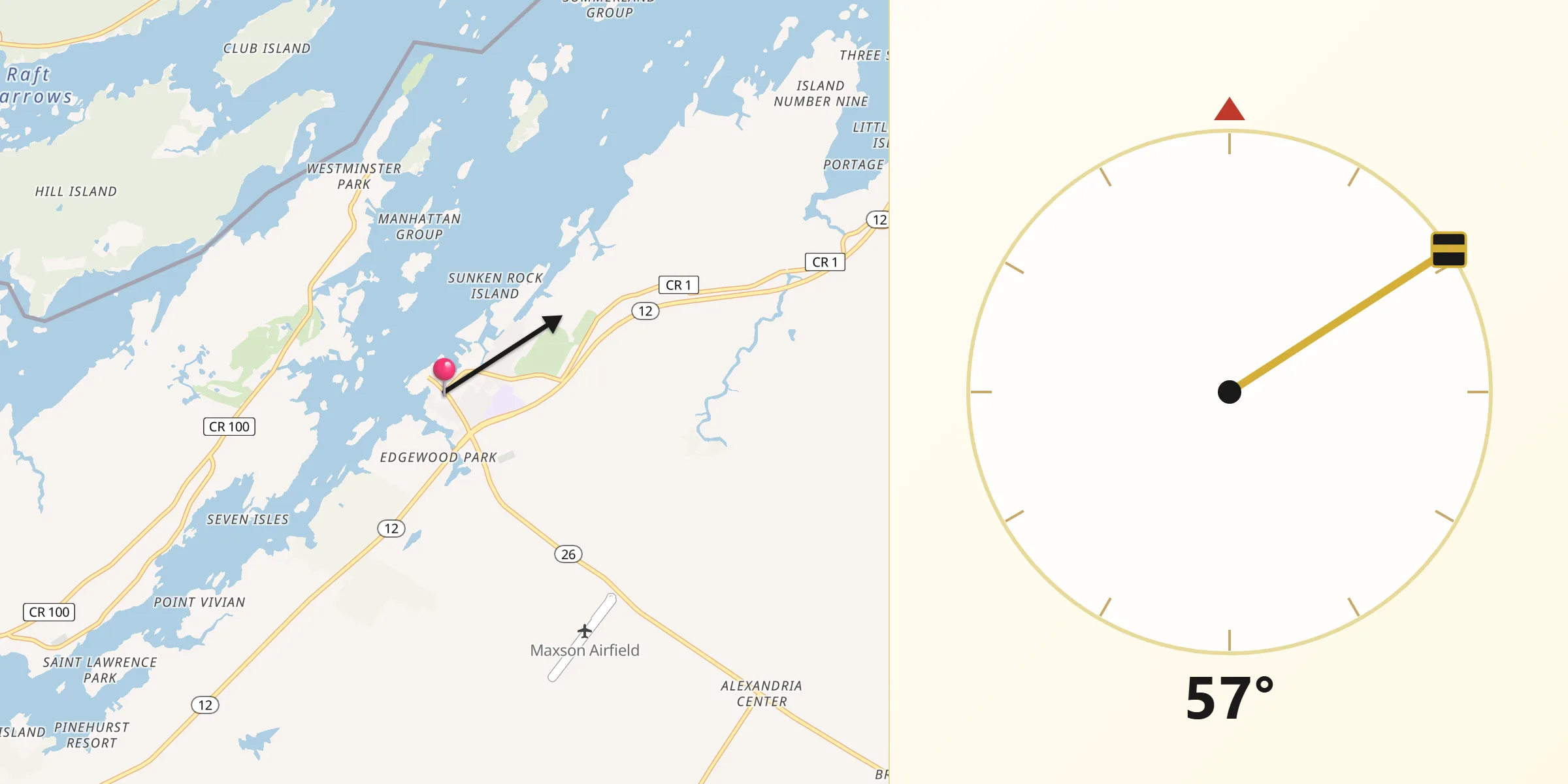 Qibla Direction from Alexandria Bay