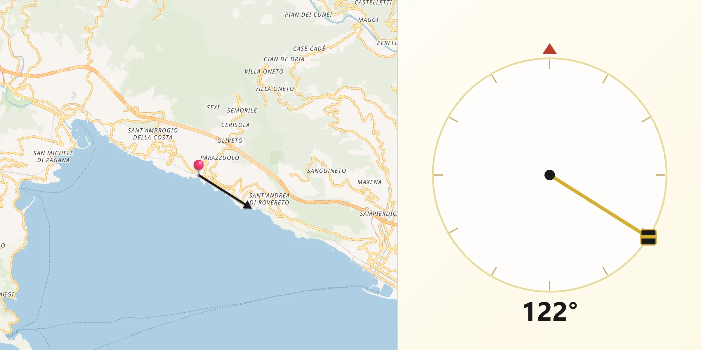 Direzione della Qibla da Zoagli