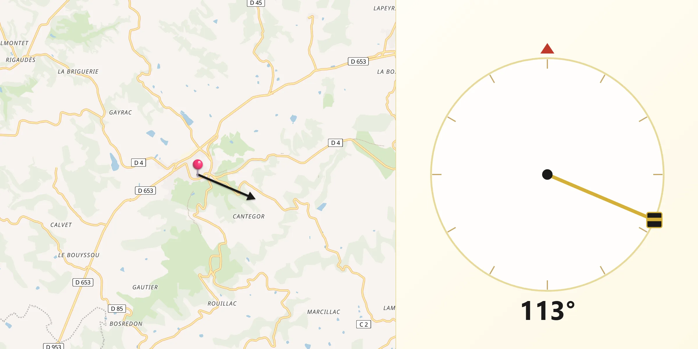 Direction vers la Qibla depuis Montcuq