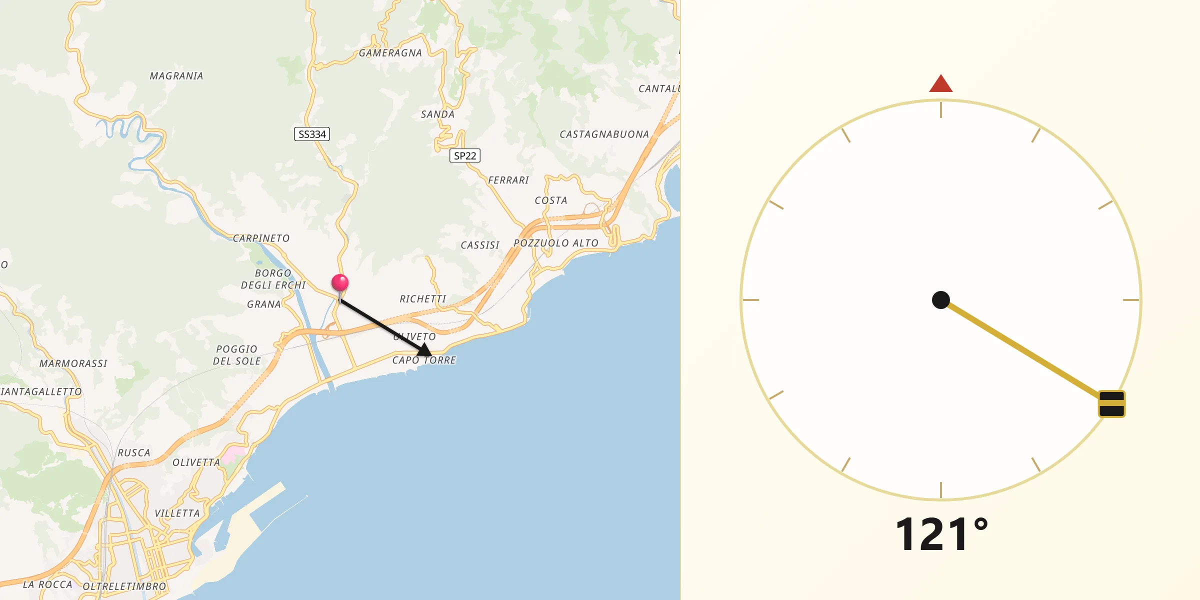 Direzione della Qibla da Albisola Superiore