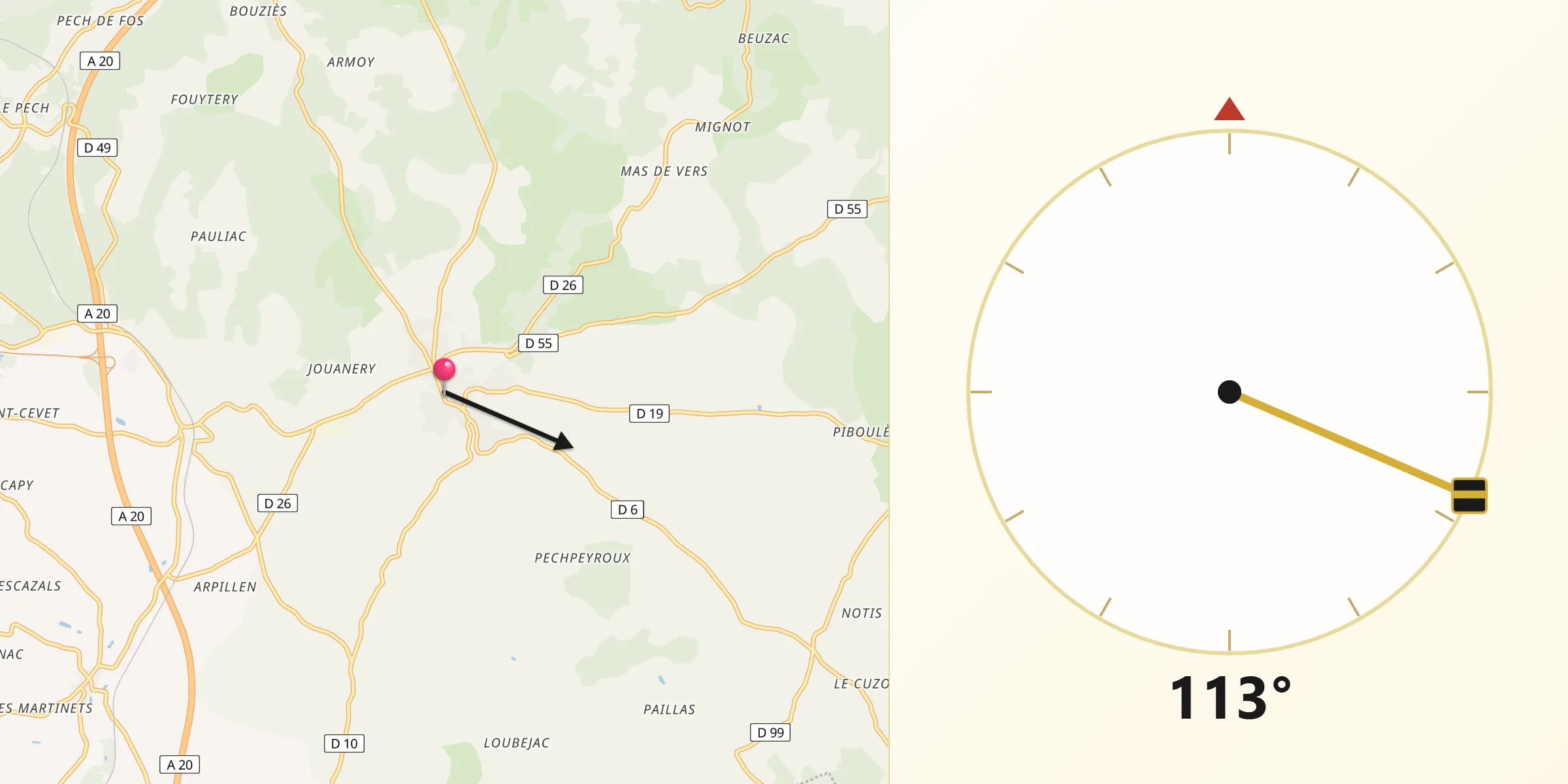 Direction vers la Qibla depuis Lalbenque